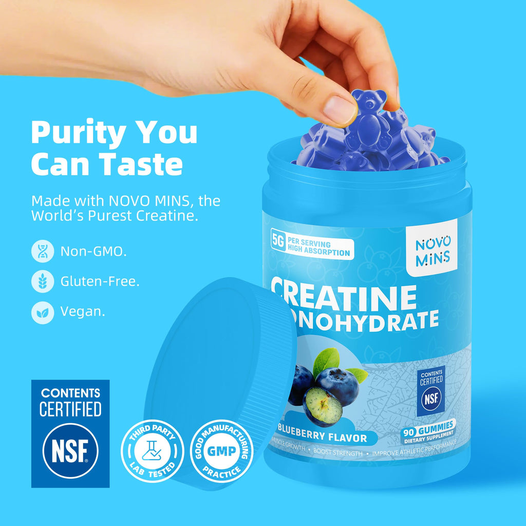 novomins Creatine Monohydrate Gummies 5000mg for Men & Women, Chewables Creatine Monohydrate for Muscle Strength, Muscle Builder, Energy Boost, Pre-Workout Supplement