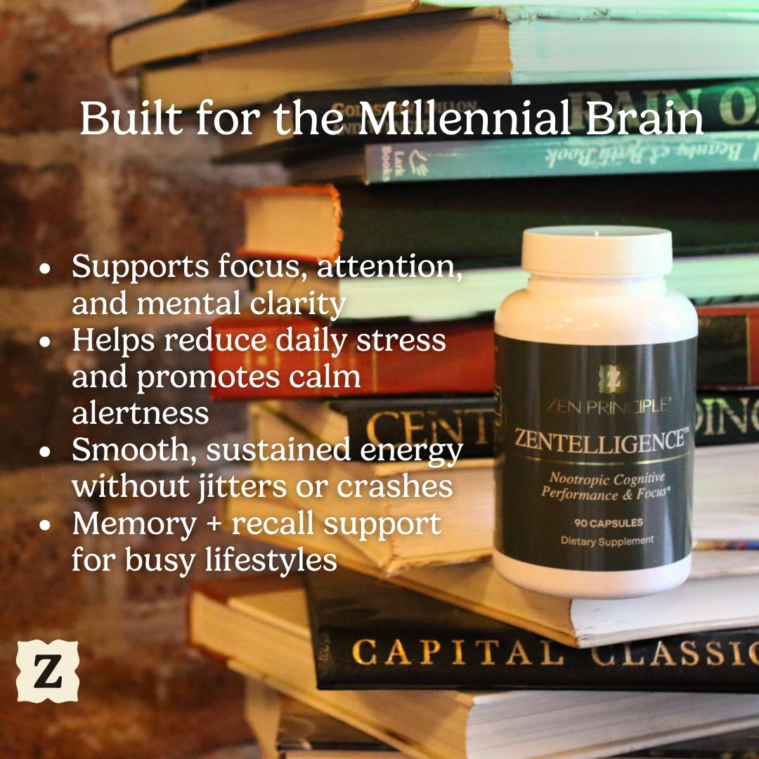Zen Principle Zentelligence™ Focus Nootropic Supplement for Students & Professionals | Energy, Memory & Stress Support | Jitter-Free Formula with L-Theanine, Ginkgo Biloba, Huperzine A. 90 Capsules Zen Principle Au supplements