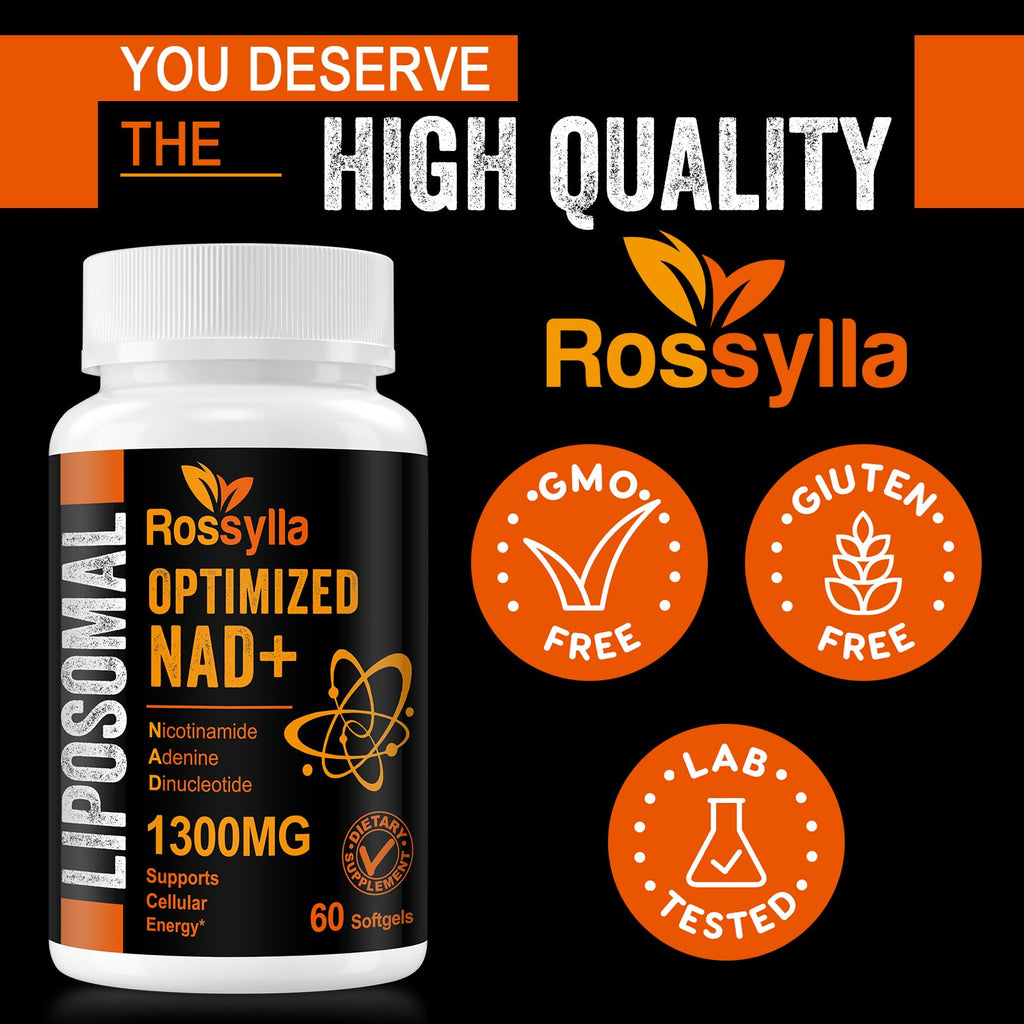 Rossylla 1300 MG Liposomal NAD+ Supplement | Highest Absorption | Purest NAD Supplemet to Boost NAD+ Effetively | Boosting NAD+ Supplement for Aging Defese, Cellular Energy, Longevity | 120 Count Rossylla Au supplements