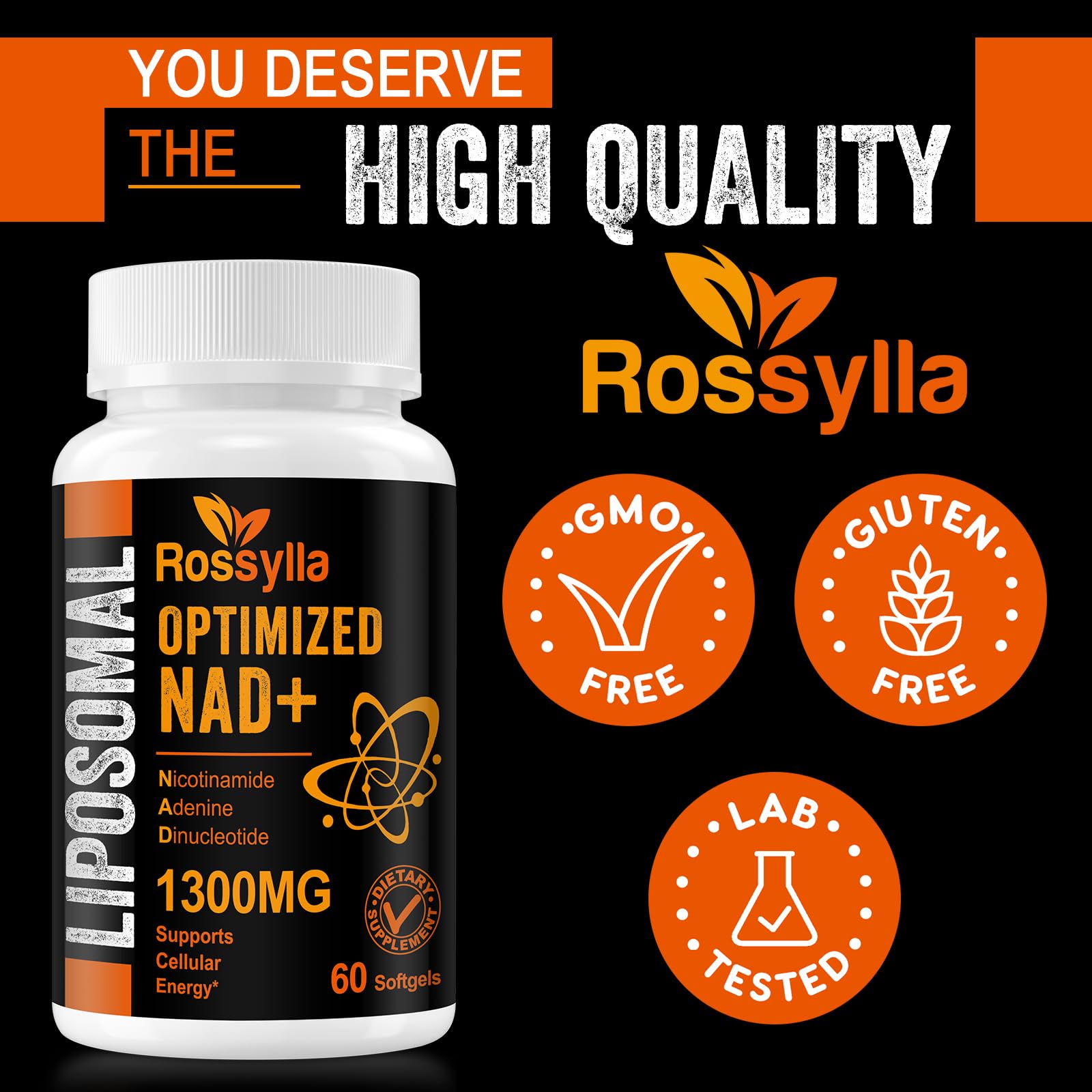 Rossylla 1300 MG Liposomal NAD+ Supplement | Highest Absorption | Purest NAD Supplemet to Boost NAD+ Effetively | Boosting NAD+ Supplement for Aging Defese, Cellular Energy, Longevity | 120 Count Rossylla Au supplements