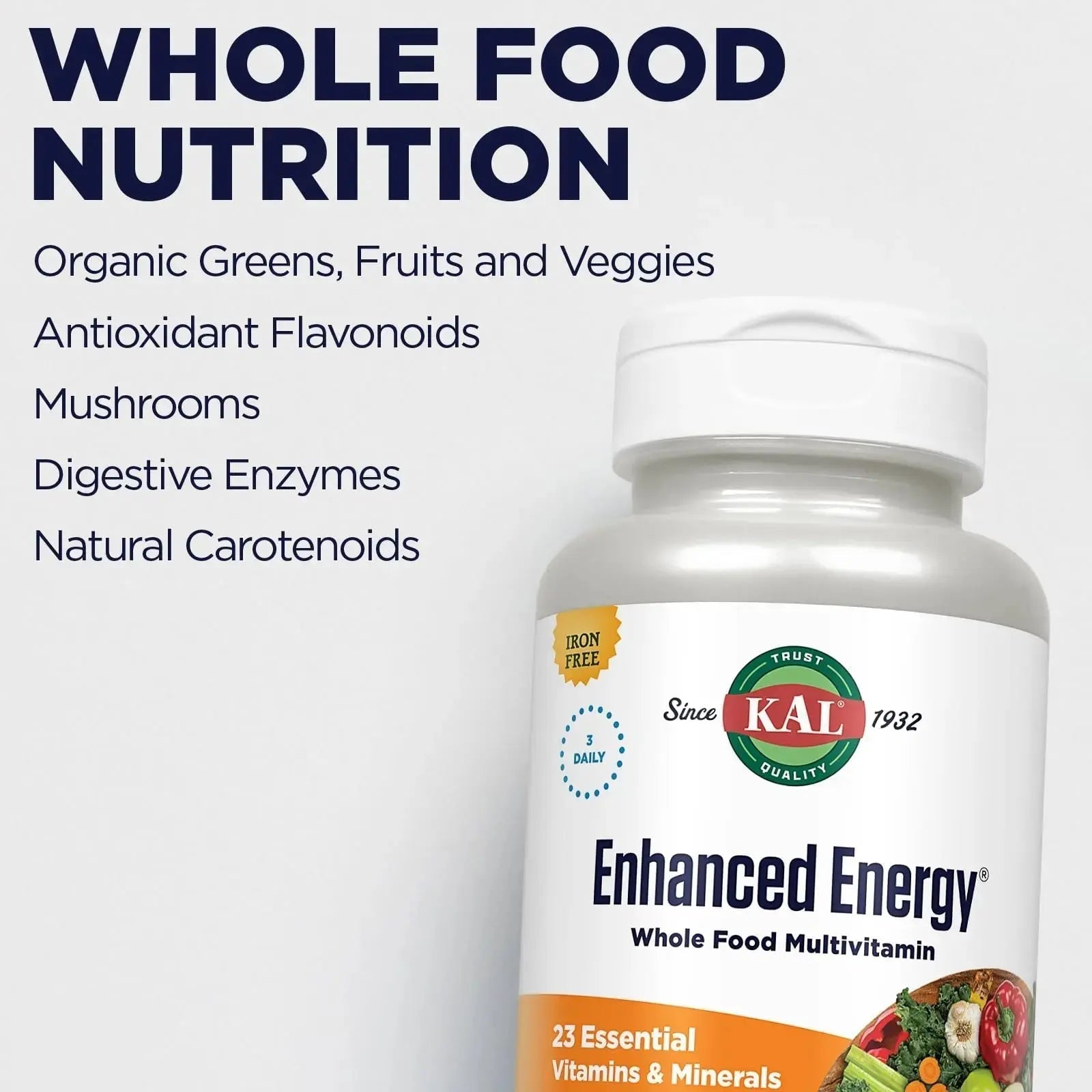 KAL® Enhanced Energy Multivitamin | Whole Food Based Vitamins & Minerals w/ Antioxidants, Digestive Enzymes & Natural Carotenoids | 180 Capsules KAL Au supplements
