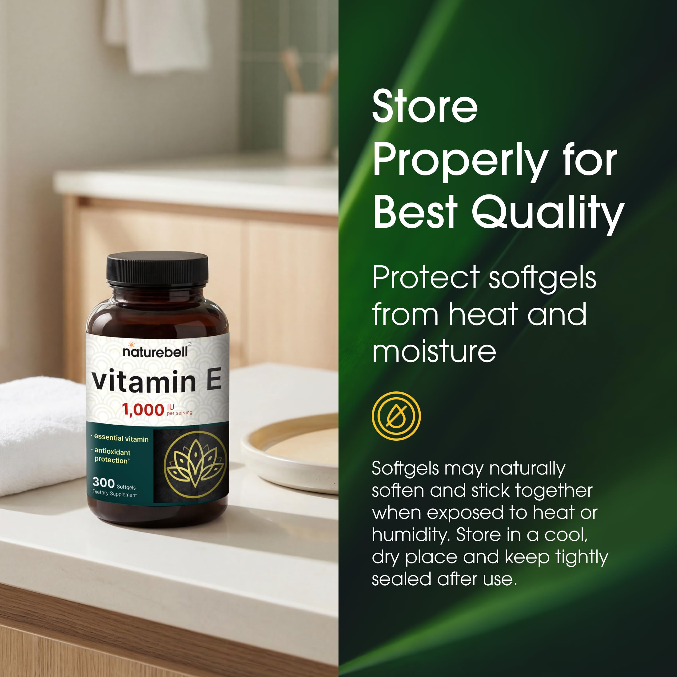 NatureBell Vitamin E 1,000 IU Per Serving - 300 Softgels - Antioxidant Supplement for Skin, Heart & Brain Health Support