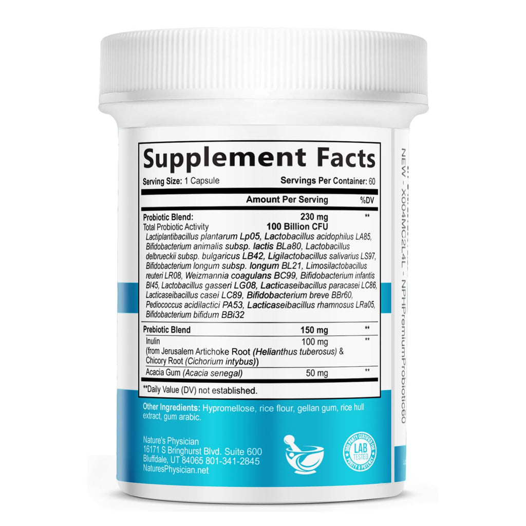 Nature's Physician Probiotics - 100 Billion CFU Per Capsule - 16 Strains + Prebiotics - Best Probiotic Supplement for Women & Men - Supports Immune,