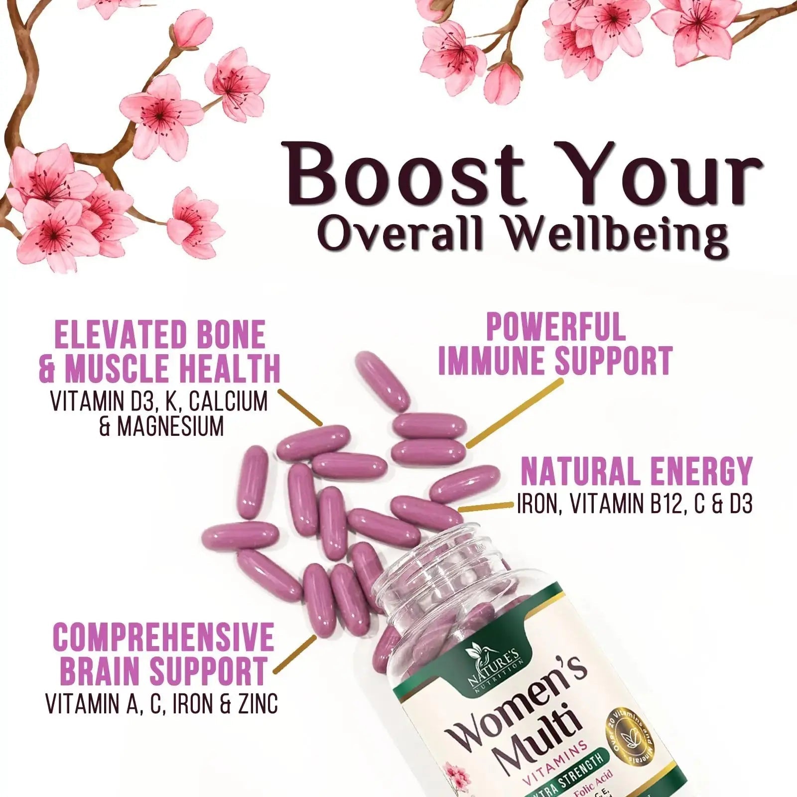 Multivitamin for Women - Complete Daily Womens Multivitamins with Calcium, Folic Acid, Vitamin A, C, D, E, & B Vitamins Nature's Nutrition Au supplements