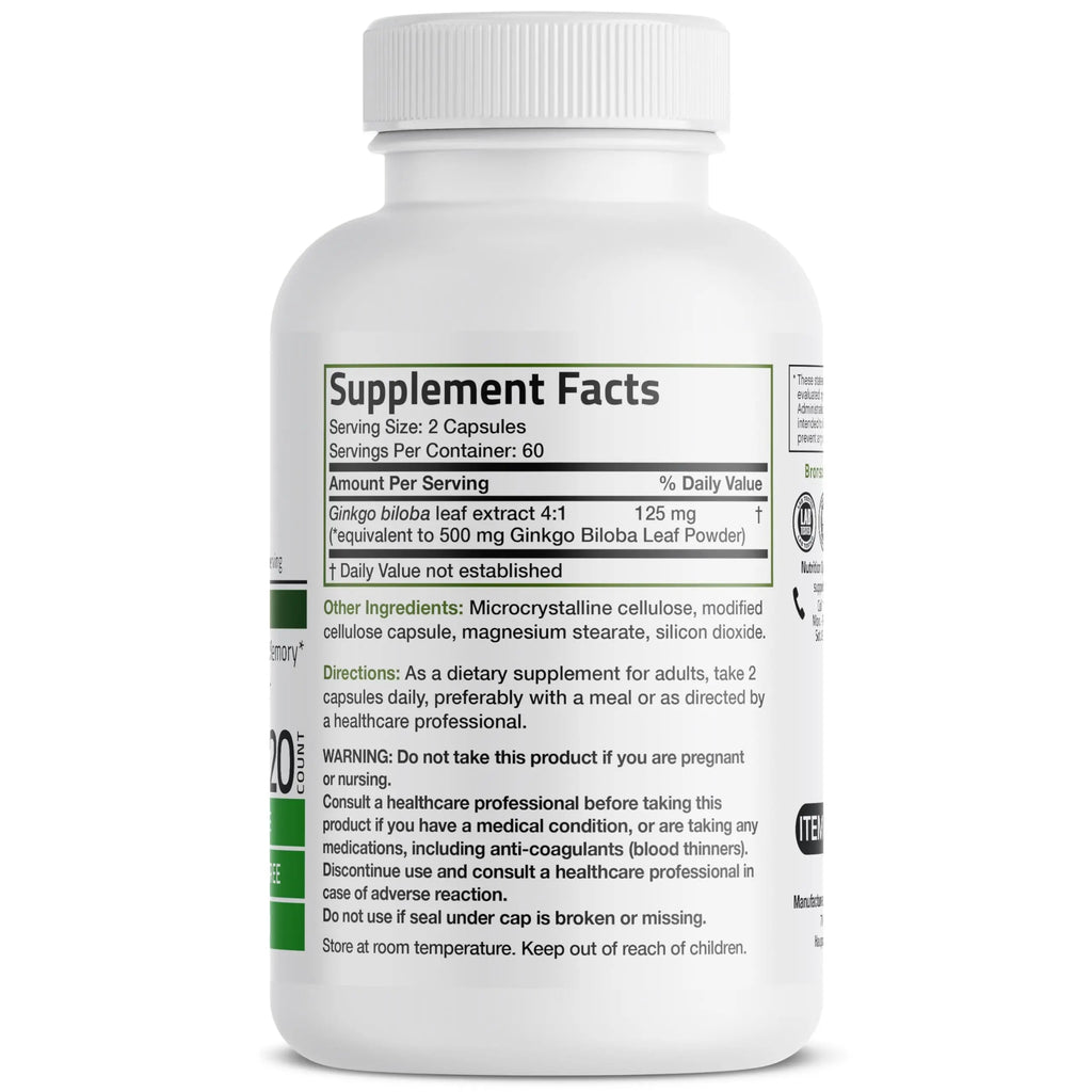 Bronson Ginkgo Biloba Extra Strength 125mg (4:1 Extract) Equivalent to 500mg Bronson Au supplements