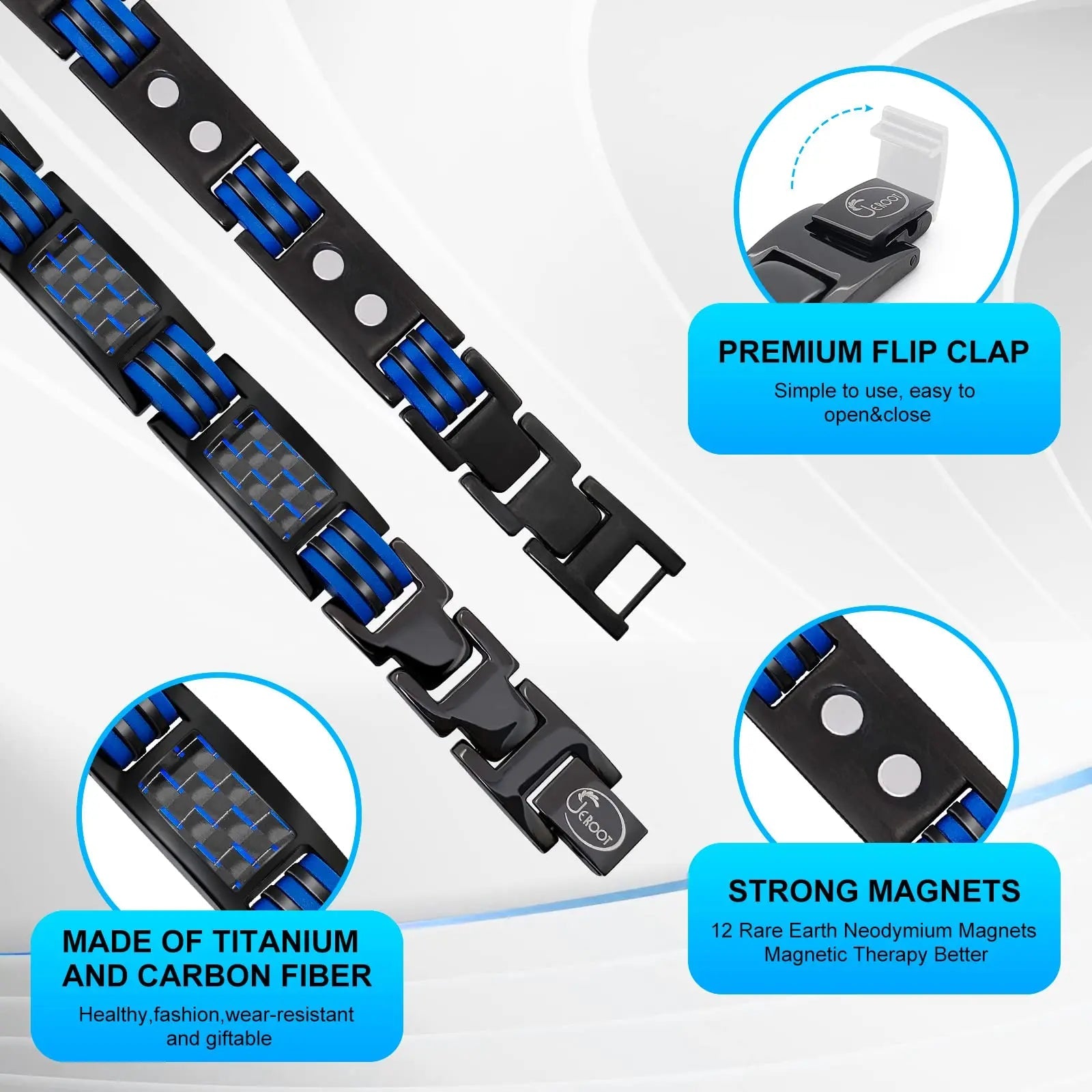 JEROOT Magnetic Bracelets for Men, Blue Carbon Fiber Pure Titanium Magnetic Bracelet JEROOT Au supplements