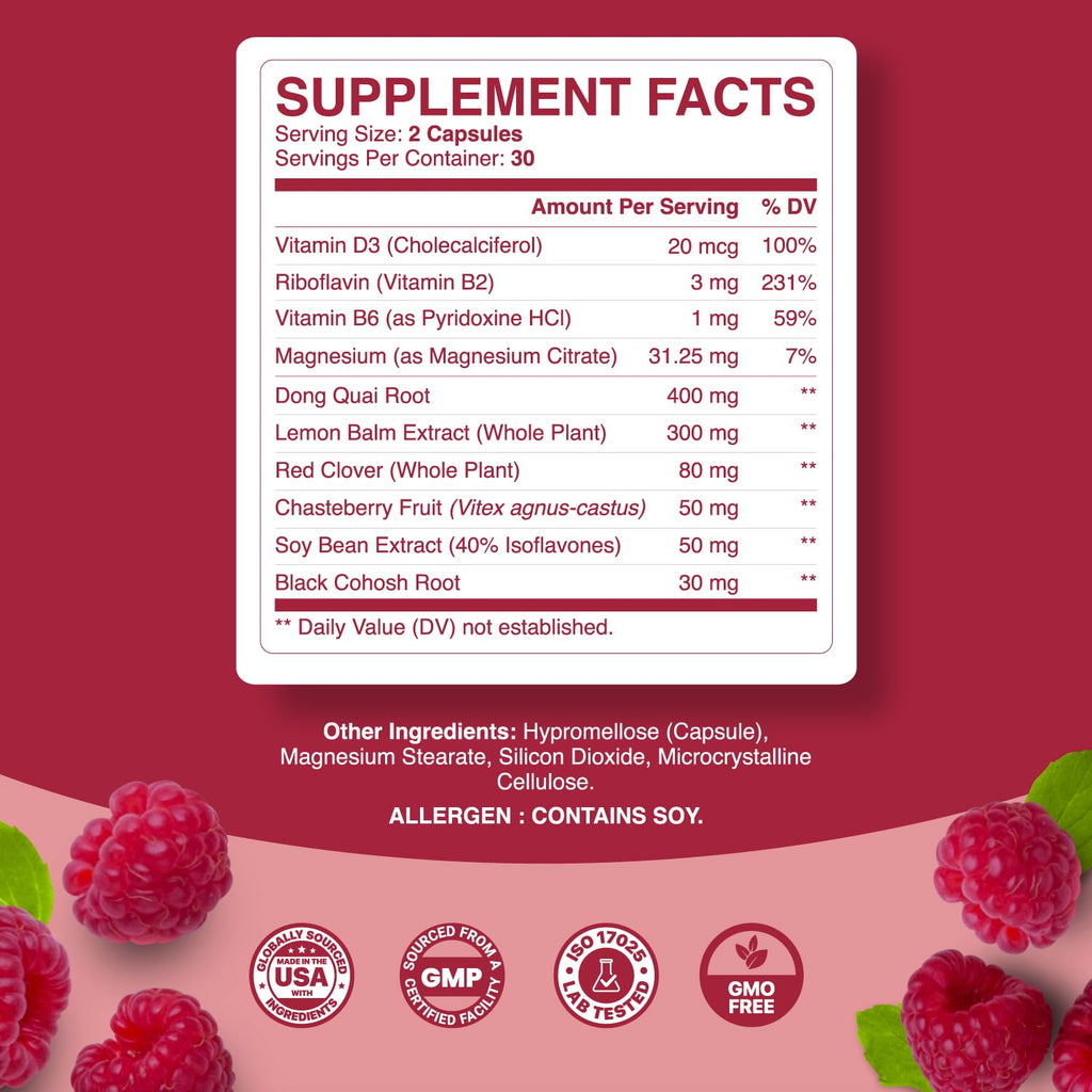 Phytoral Complete Herbal Menopause Supplement for Women - Female Hormone Balance Capsules for Night Sweats Hot Flashes & Mood Swings with Dong Quai, Chaste Berry & Black Cohosh Root - 60 Count Pack Phytoral Au supplements