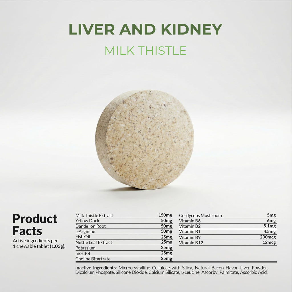 Milk Thistle for Dogs - 120 Chewable Tablets - Silymarin - Liver and Kidney Support with EPA & DHA - Detox - Liver Supplement for Dogs