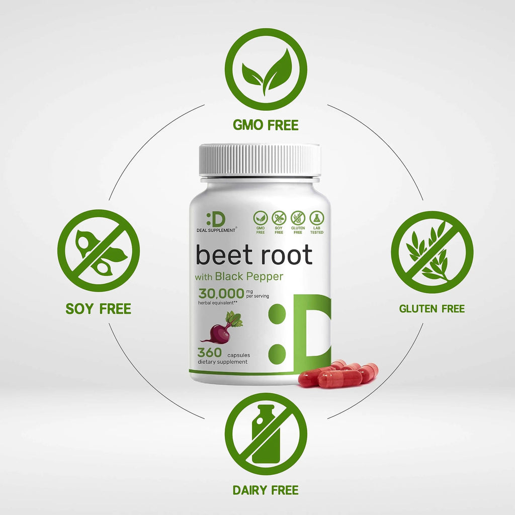 Beet Root Capsules 30000mg Per Serving, 360 Count, with Black Pepper Extract – Enhanced DEAL SUPPLEMENT Au supplements