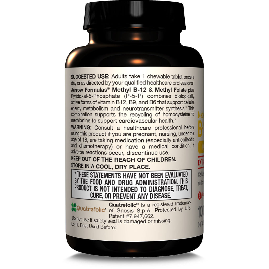 Jarrow Formulas Methyl B-12 & Methyl Folate, Bioactive Vitamin B9 & Vitamin B12 Supplement, Supports Cellular Energy Production, Healthy Brain Function & Metabolism