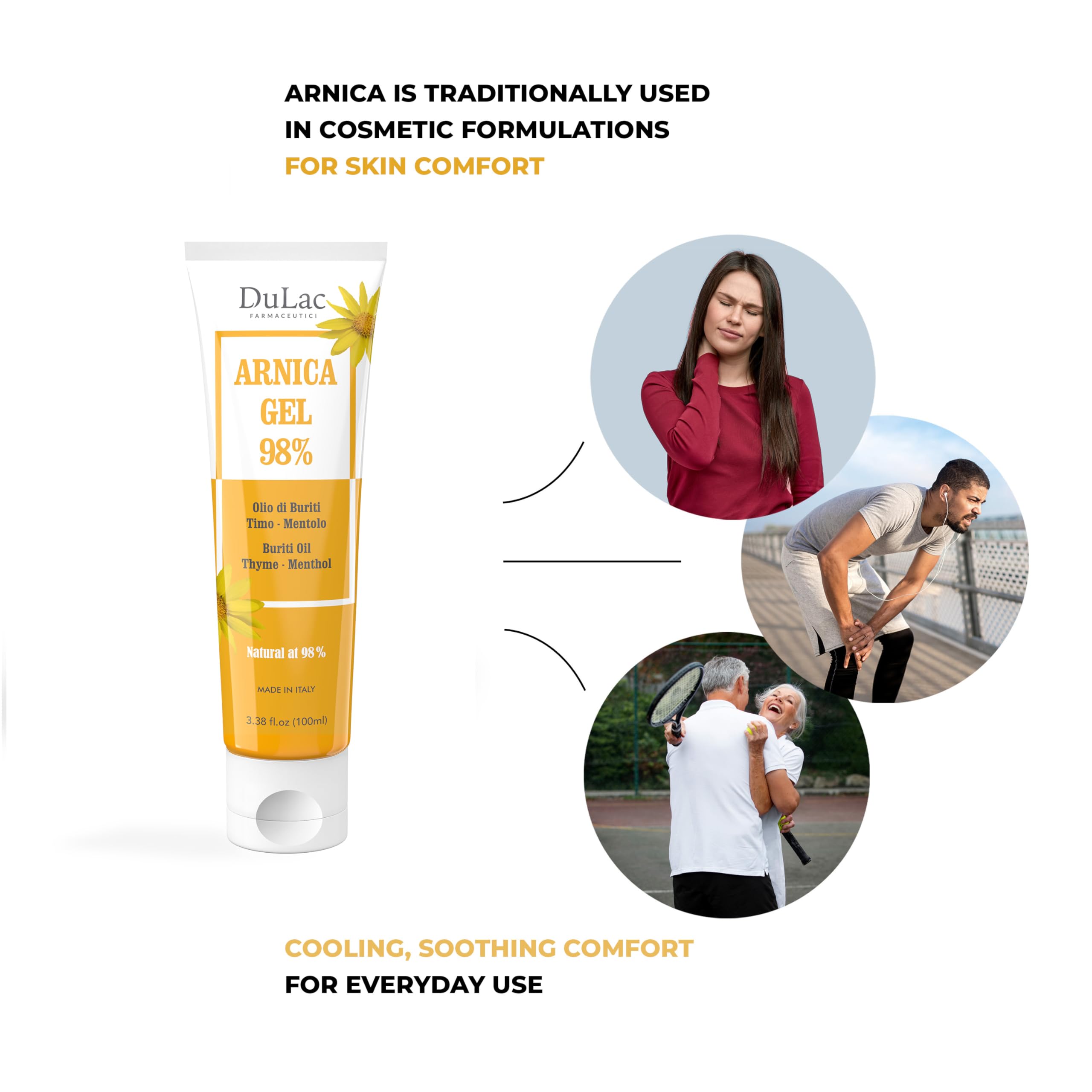 Dulac Arnica Body Massage Gel – Water-Based Cosmetic Massage Gel with Arnica Montana, Fast-Absorbing Lightweight Texture, Non-Greasy Feel, Dermatologically Tested, 3.38 Fl Oz DULÀC FARMACEUTICI 1982 Au supplements