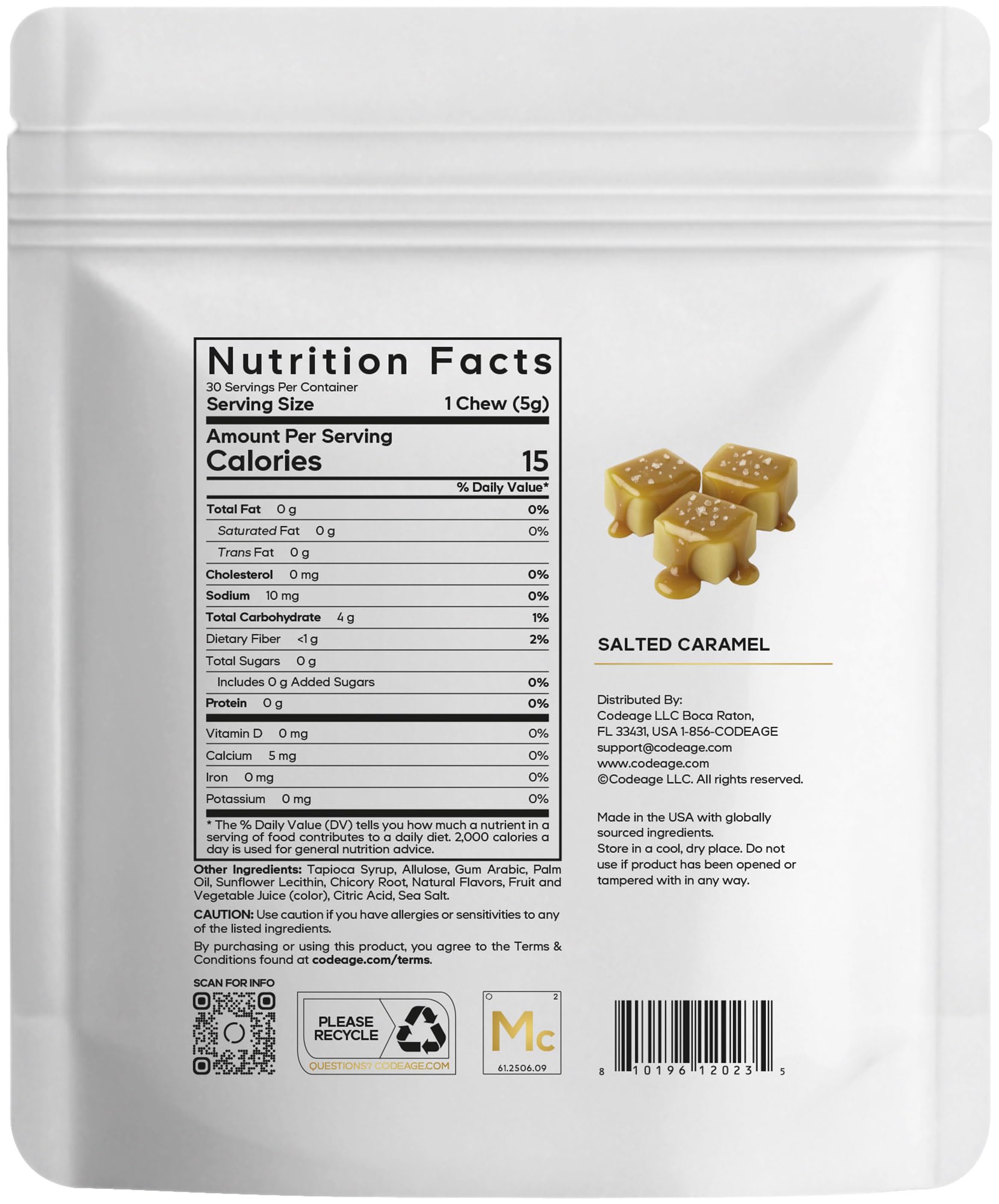 Codeage Miracle Candy Sugar-Free Candies, Salted Caramel Flavor Soft Chews – Allulose, Prebiotic Fiber – Low-Calorie Wonderchews – 0g Sugar Soft Chews - 30 Count Codeage Au supplements