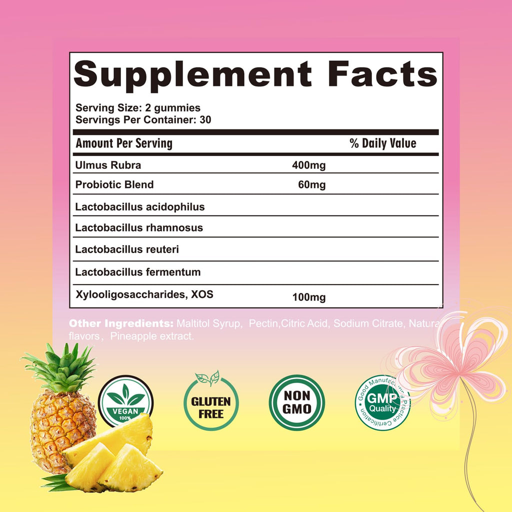 Boasi Women's Probiotics Slippery Elm Gummies,Her Juicy PH Balance,Vaginal Feminine Probiotics Pineapple Gummies,Digestive,Immune Health