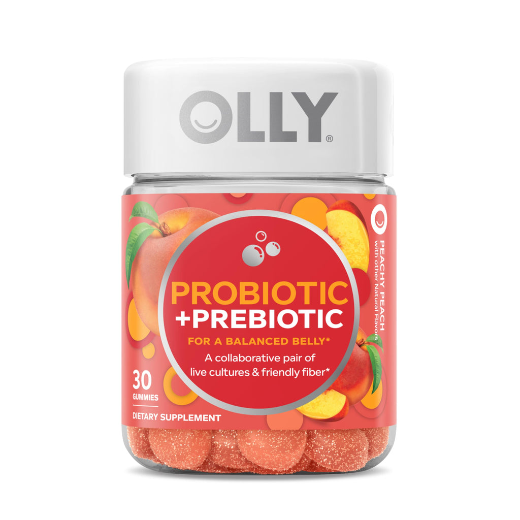 OLLY Probiotic + Prebiotic Gummy, Digestive Support and Gut Health, 500 Million CFUs, Fiber, Adult Chewable Supplement for Men and Women, Peach, 30 Day Supply - 30 Count OLLY Au supplements