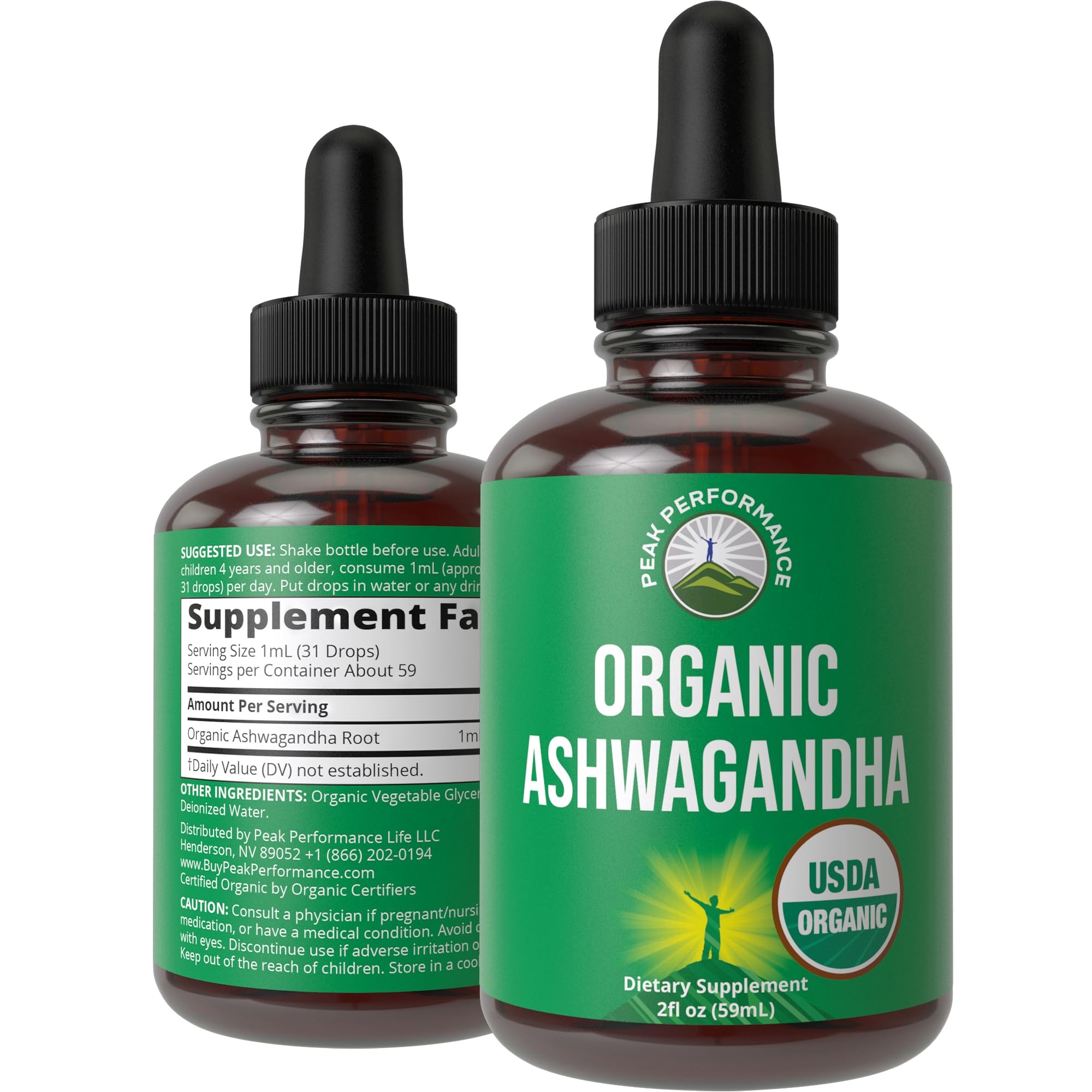 Ashwagandha Liquid Drops. USDA Organic Vegan Supplement. Extra Strength Ashwagandha Root Extract for Women, Men, Kids. with Adaptogens. Zero Sugar, Organic, Gluten Free Tincture Supplements. Peak Performance Au supplements