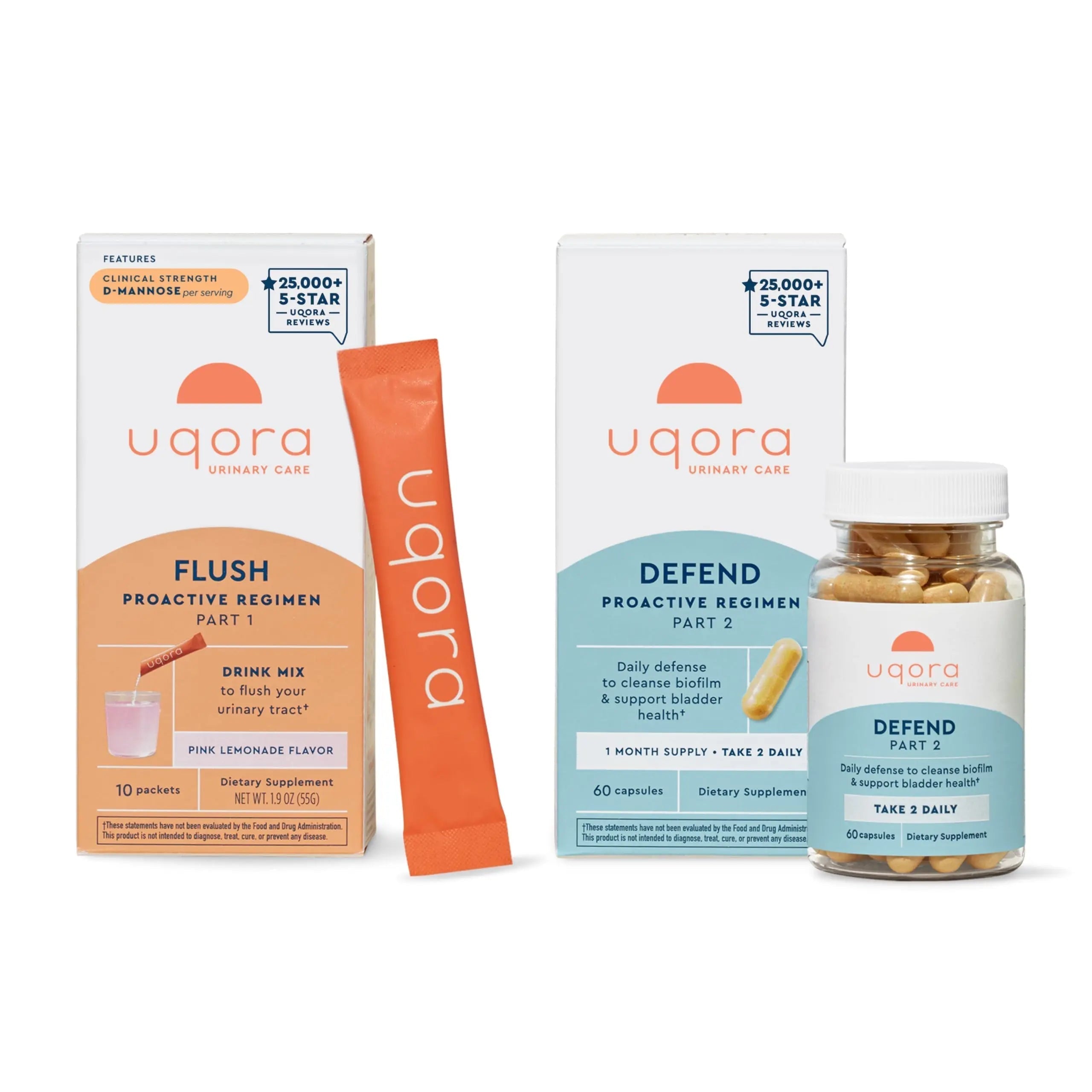 Uqora Flush (Pink Lemonade, 10 Packets) & Defend (60 Capsules) Bundle - Support Urinary Tract* with D-Mannose, Vitamin C & More - Support Bladder Health & Cleanse Biofilm* with D-Mannose & More Uqora Au supplements