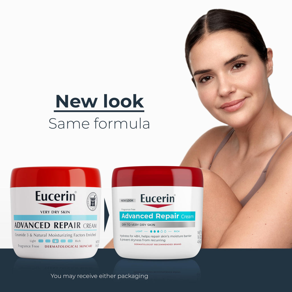 Eucerin Advanced Repair Body Cream for Very Dry Skin, Fragrance Free Daily Body Moisturizer, 16 Oz Jar