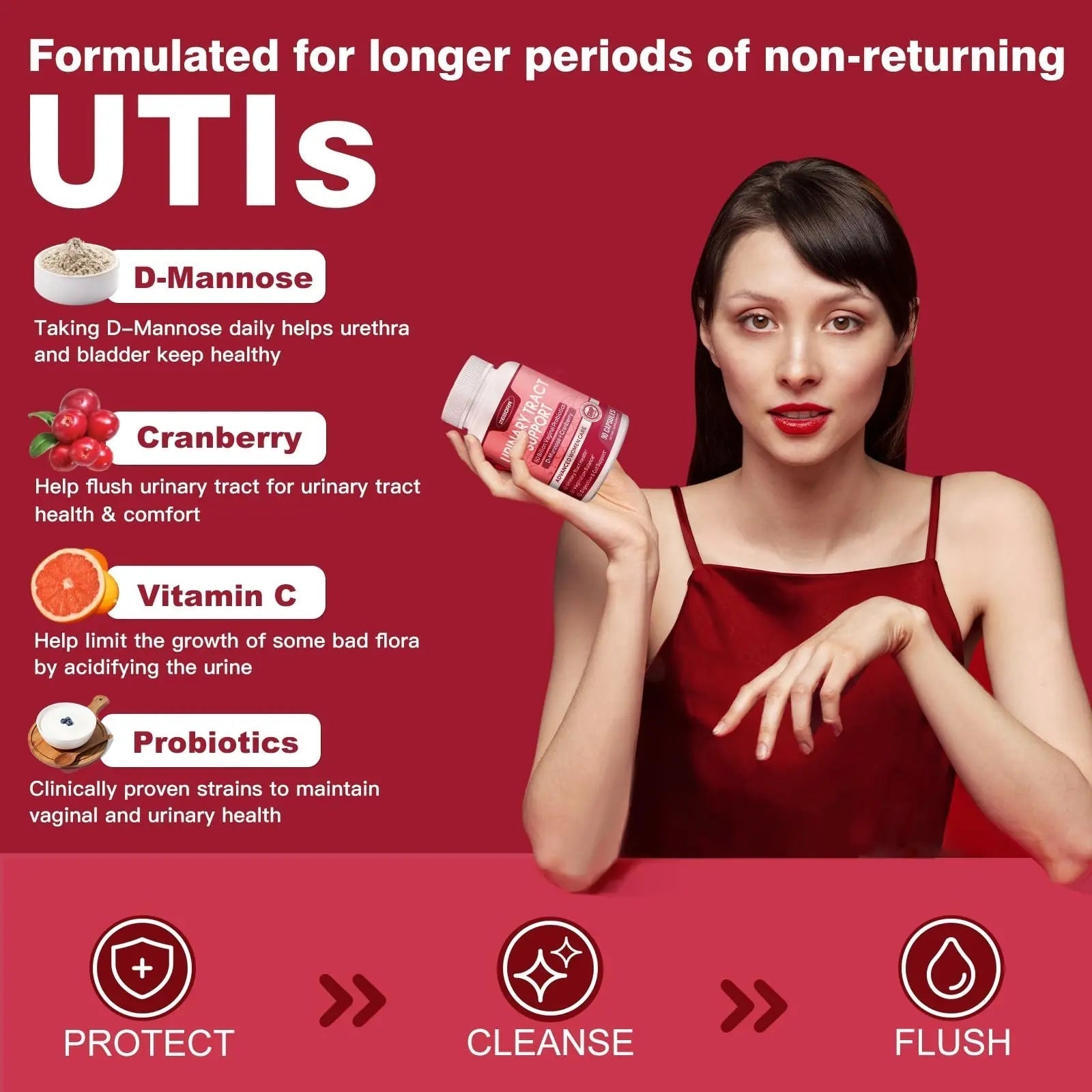 ZEBORA Urinary Tract Health for Women - Vaginal Probiotics for Women Digestive Health and pH Balance - D Mannose Supplements with Cranberry to Cleanse Urinary Tract & Bladder - 90 Capsules ZEBORA Au supplements