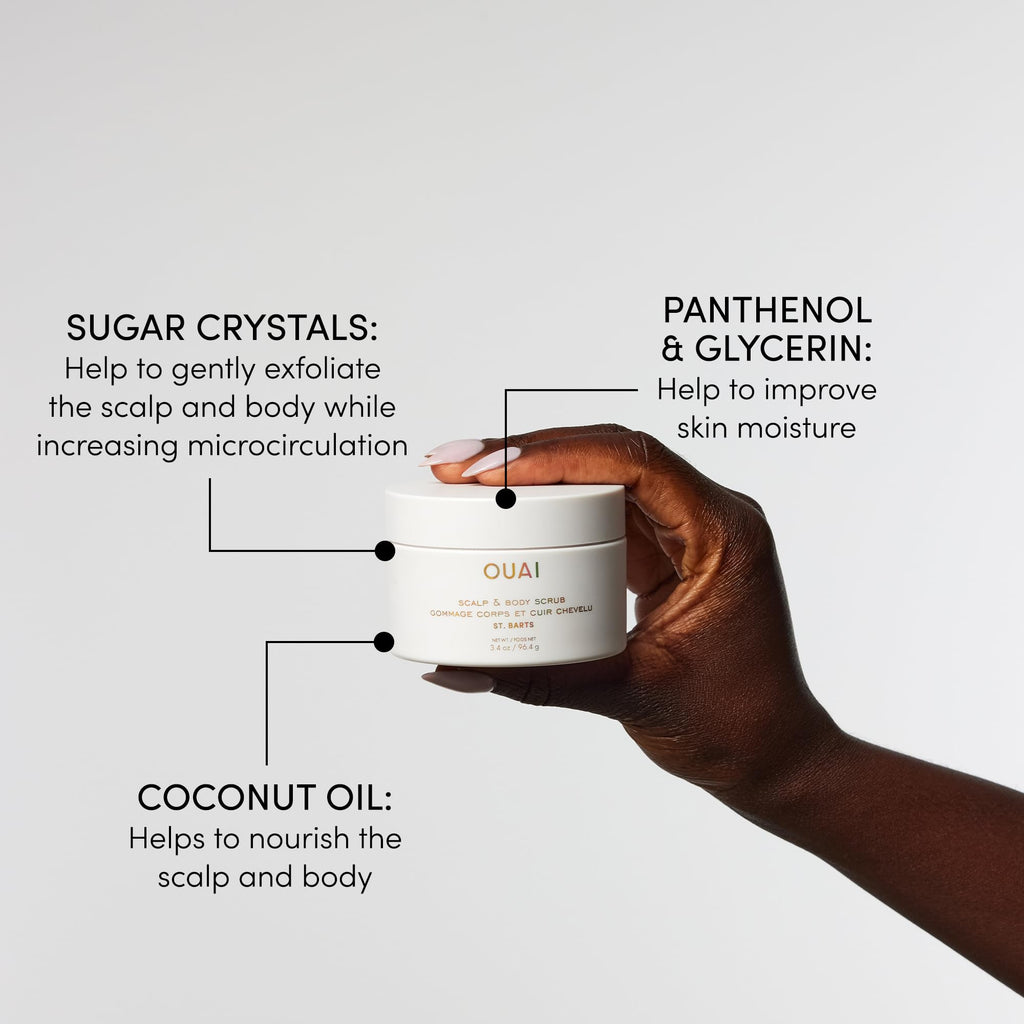 OUAI St. Barts Travel Bundle - Includes Travel Size Scalp & Body Scrub, Foaming Shower Gel, Hydrating Cream, and Hair & Body Mist (4 Count, 3.4 Oz/3.4 Oz/3 Oz/3.3 Oz) OUAI Au supplements