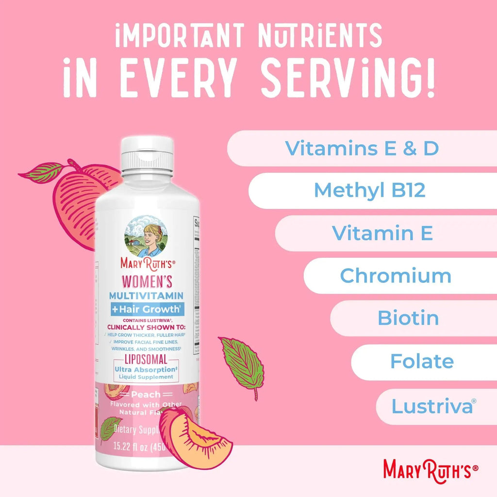 MaryRuth's Women's Multivitamin + Hair Growth Liposomal (Peach) & Iron Liquid (Berry) | Clean Label Project Verified® | MARYRUTH'S Au supplements