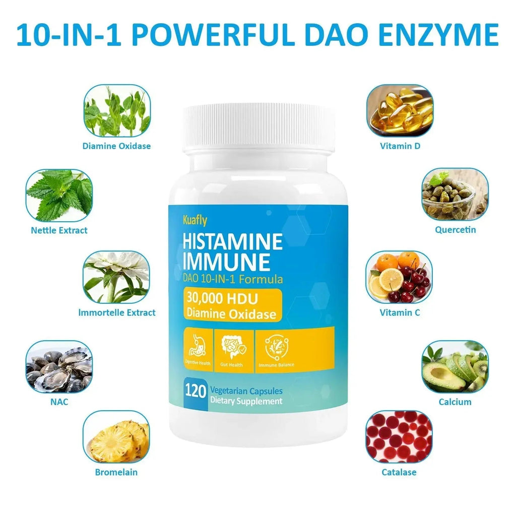KUAFLY DAO Enzyme Supplements Histamine Blocker 120 Capsules– Natural DAO Supplement with Diamine Oxidase & Quercetin KUAFLY Au supplements