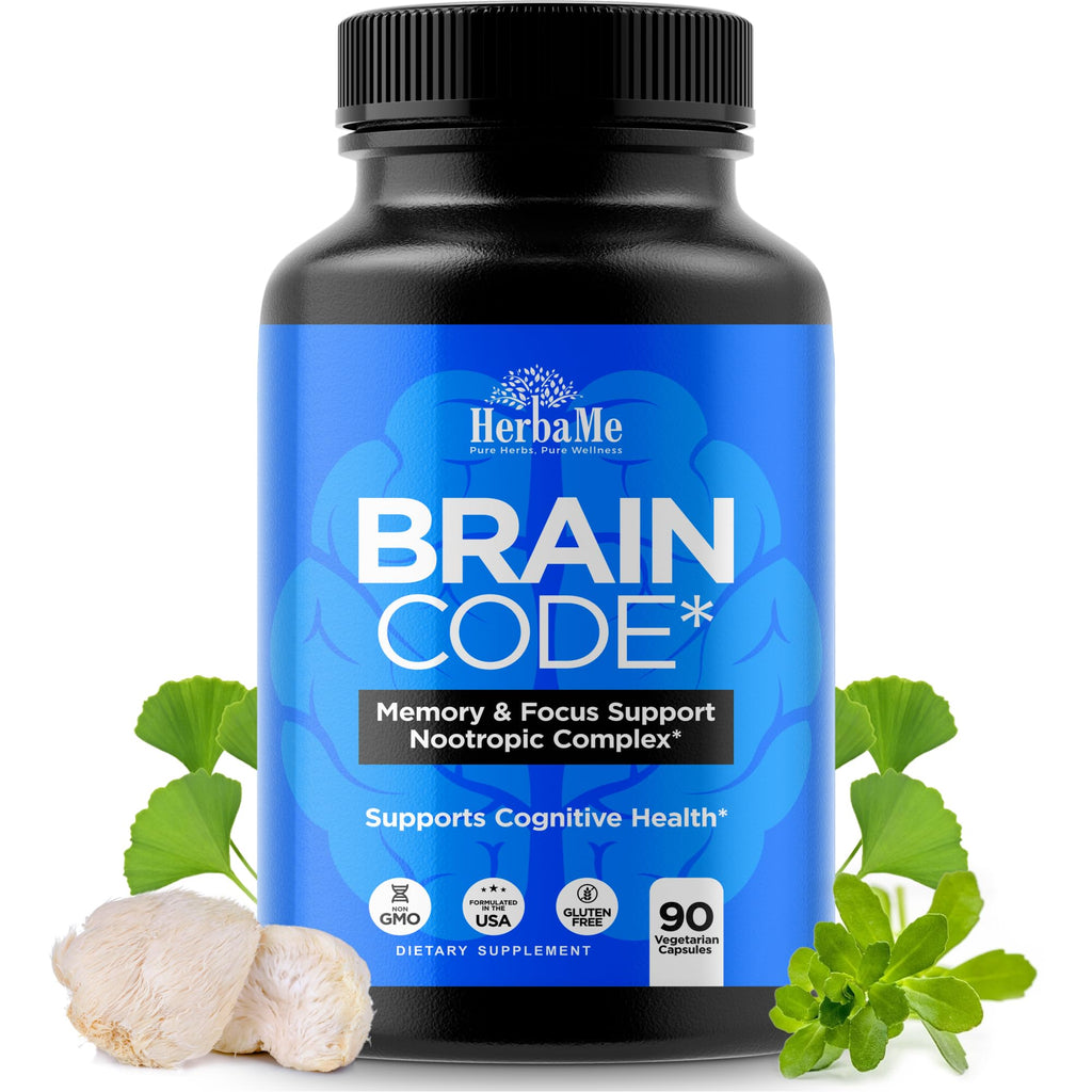 HerbaMe Brain Code Nootropic Brain Supplement for Memory and Focus | Supports Cognitive Health & Mental Clarity, Enhance Concentration | 90 Capsules HerbaMe Au supplements