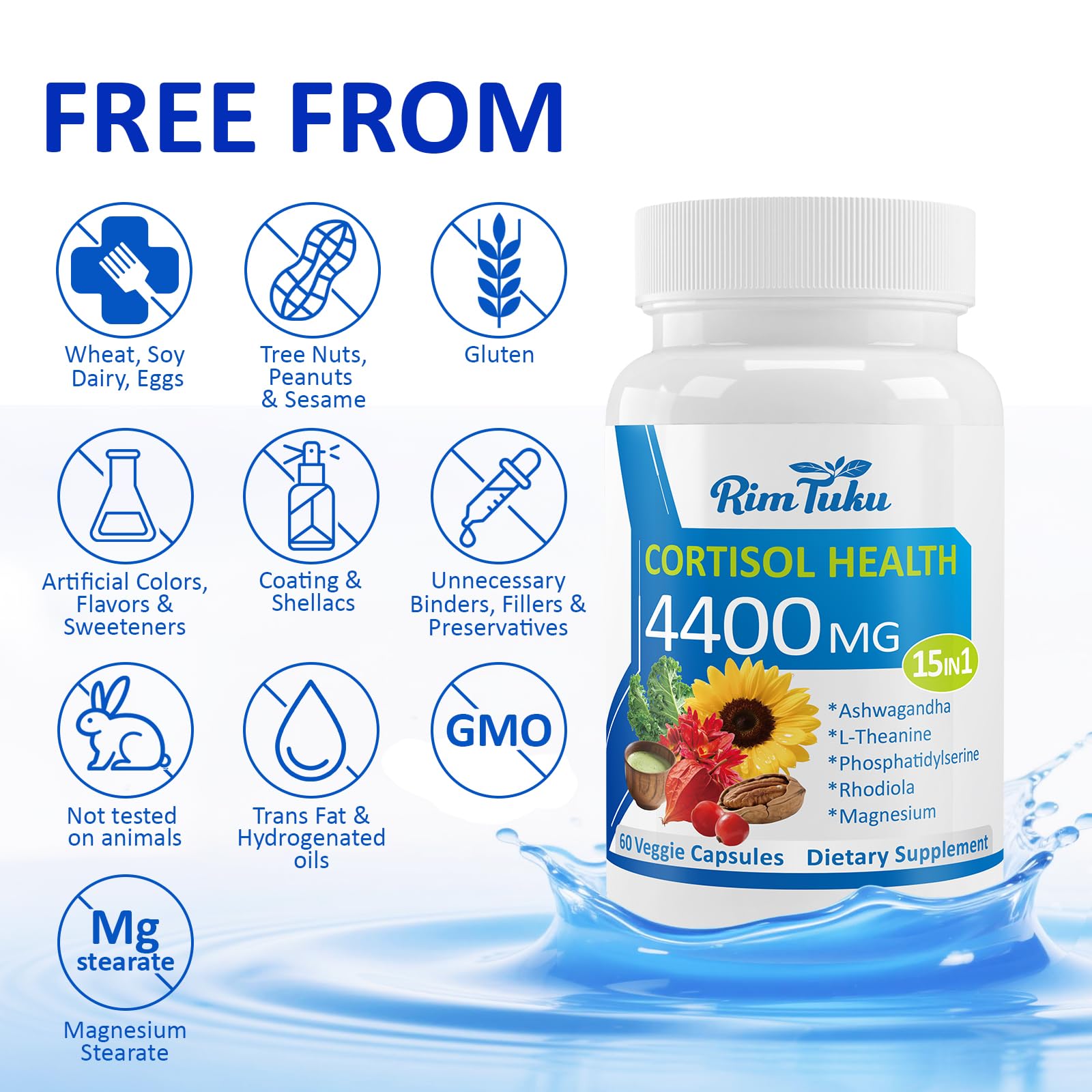 RimTuku Cortisol Supplements for Women & Men -15-in-1 Cortisol Detox for Women, Cortisol Manager & Reducer with Ashwagandha, Rhodiola Rosea Supports Stress Relief, Adrenal Balance, 120 Capsules RimTuku Au supplements