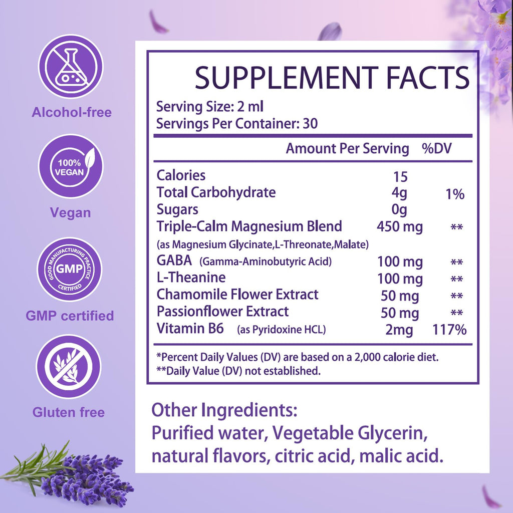 Magnesium Glycinate Liquid Drops for Women & Men, Triple Calm Magnesium Complex Supplement with L-Threonate, Malate, L-Theanine for Kids Adults Calm, Sleep & Mood, Sugar-Free, Natural Flavor, 2 fl oz loiomay Au supplements