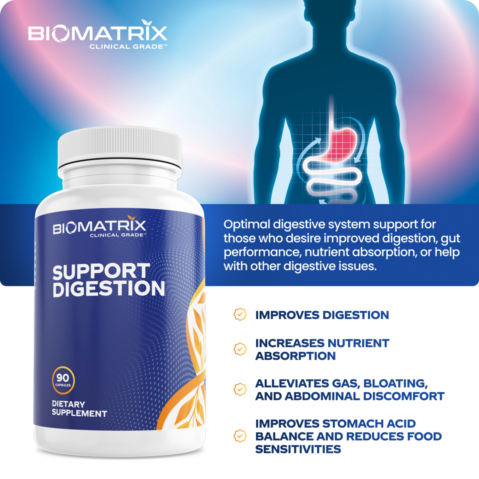 Digestive Enzymes Supplement (90 Capsules) Support Digestion - with Purified Bile, Pancreatin, Plant Enzymes, Ox Bile, Betaine HCL