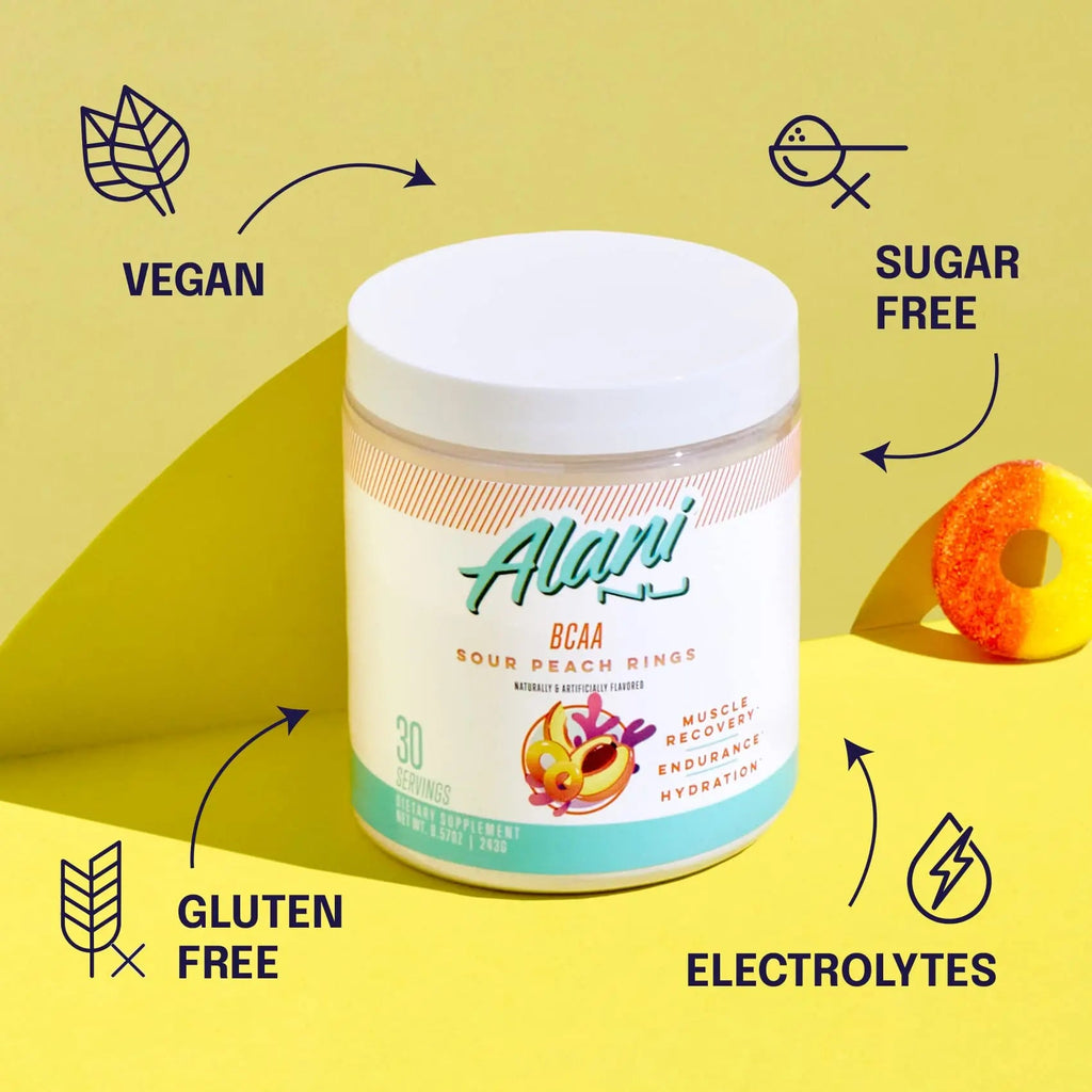 Alani Nu Breezeberry Pre Workout and BCAA Sour Peach Rings Post Workout Powder Alani Nu Au supplements