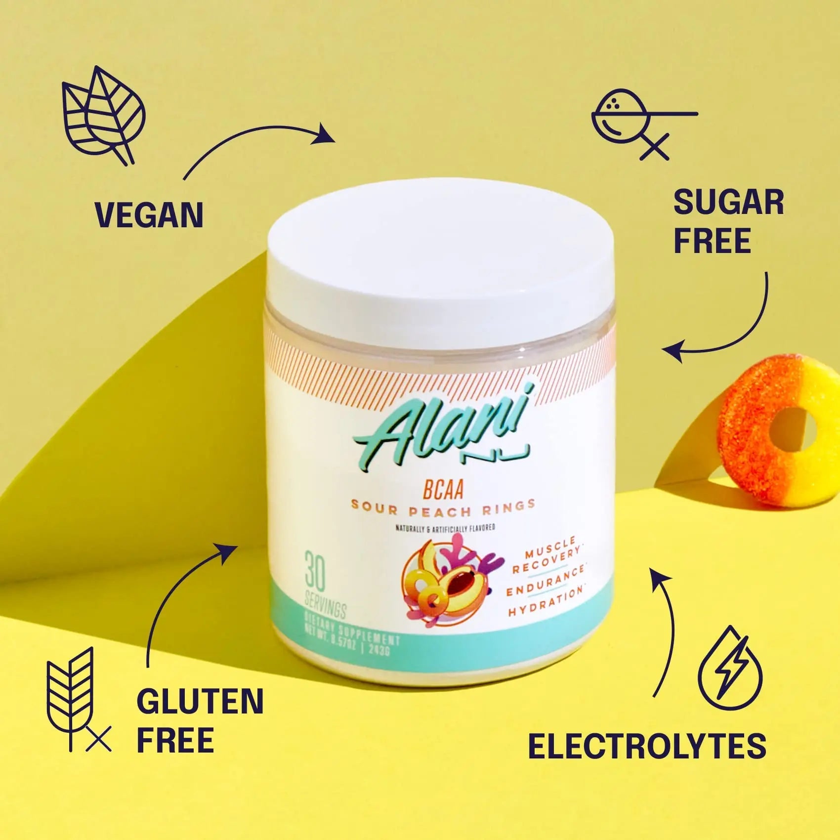 Alani Nu Breezeberry Pre Workout and BCAA Sour Peach Rings Post Workout Powder Alani Nu Au supplements