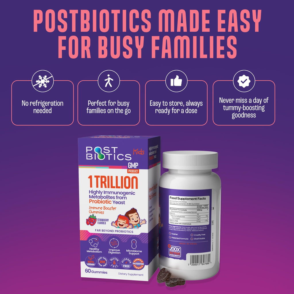 NAVEH PHARMA Postbiotics Kids Strawberry Gummies. Children’s Postbiotics, Ages 4+, 1 Trillion metabolites 200X Ingredients Than Probiotic Or Prebiotic. Gut Health, Immunity, Digestion & Microbiome NAVEH PHARMA Au supplements