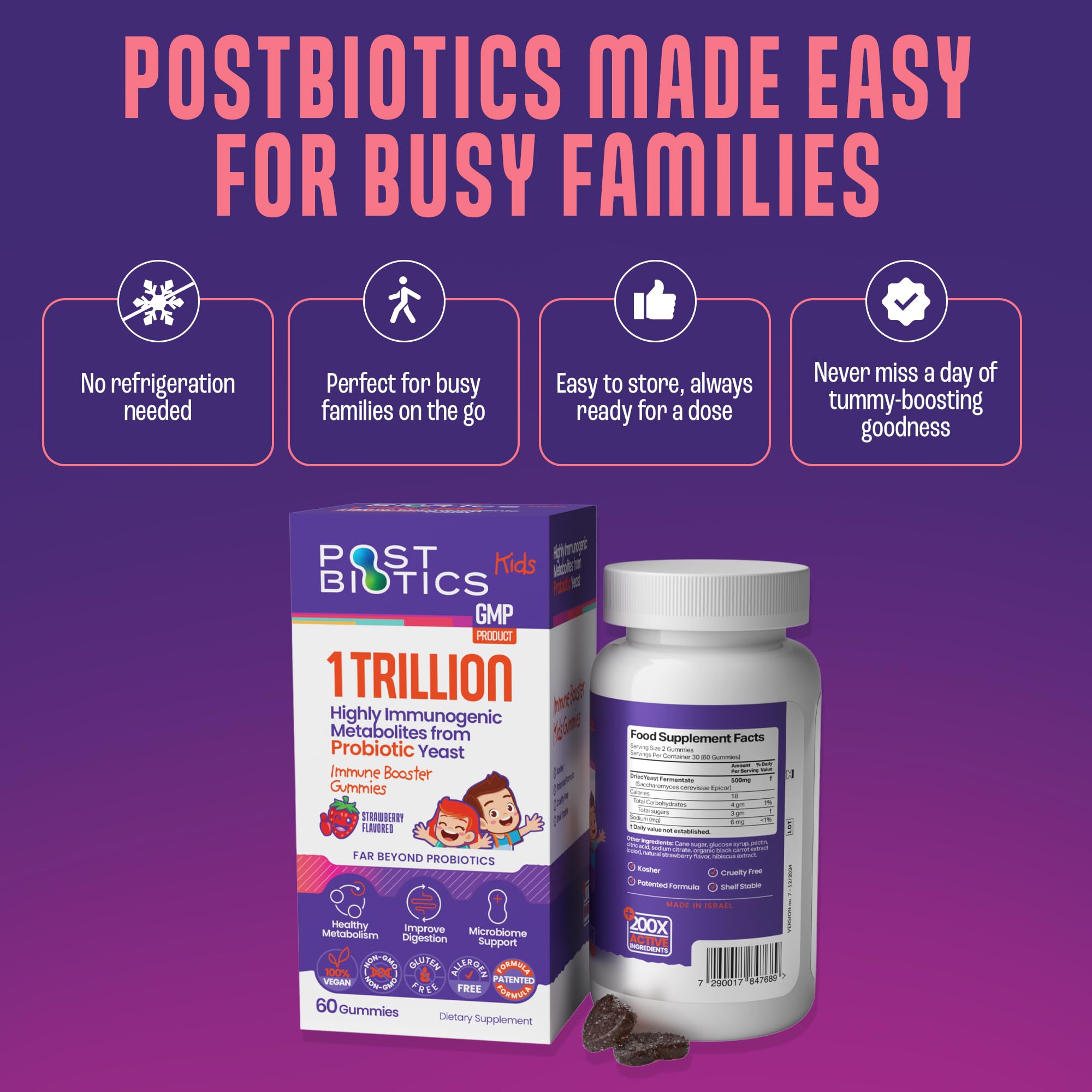 NAVEH PHARMA Postbiotics Kids Strawberry Gummies. Children’s Postbiotics, Ages 4+, 1 Trillion metabolites 200X Ingredients Than Probiotic Or Prebiotic. Gut Health, Immunity, Digestion & Microbiome NAVEH PHARMA Au supplements