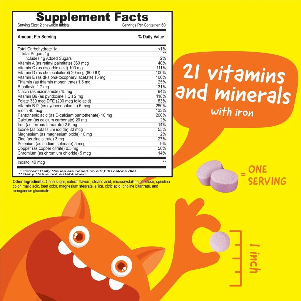 VitaWorks Kids Multivitamin with Iron & Minerals Chewable Tablets - Mixed Fruit Flavor - Vegetarian, GMO-Free, Nut Free VitaWorks Au supplements