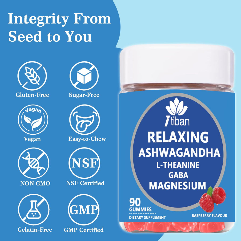 Itiban Cortisol Supplements for Women, Calm Magnesium Glycinate Gummies, Ashwagandha, L-Theanine, GABA, D3, B6, Mood Anxiety Sleep Relax, Raspberry Flavour, Vegan 90 Gummies Itiban Au supplements