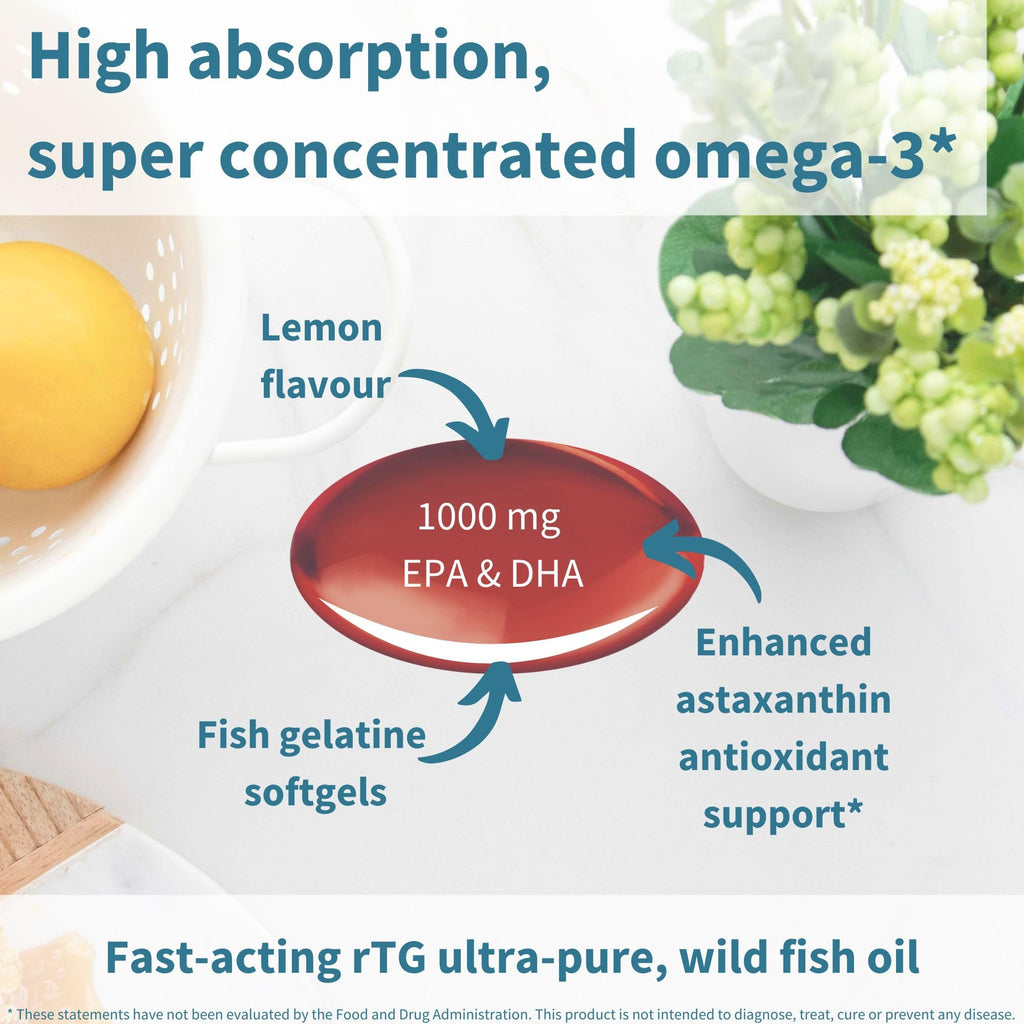 Igennus Ultra Pure Omega 3 Triglyceride rTG Wild Fish Oil 1360mg, IFOS Certified, EPA DHA 1000mg Plus Astaxanthin, Non-GMO,