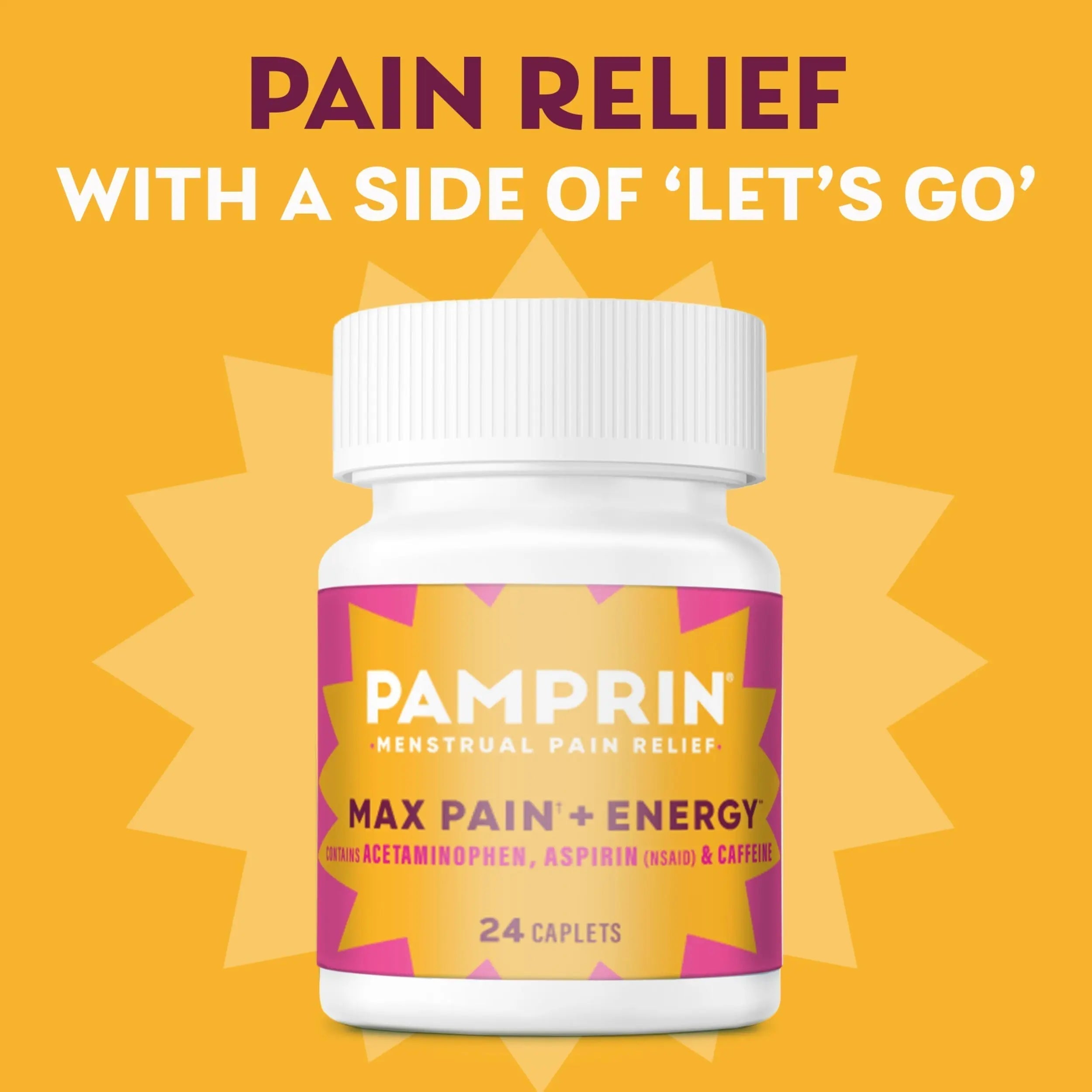 Pamprin Maximum Strength Max Pain and Energy Formula, Menstrual Period Symptoms Relief for Cramps, Bloating and Fatigue, 24 Caplets Pamprin Au supplements