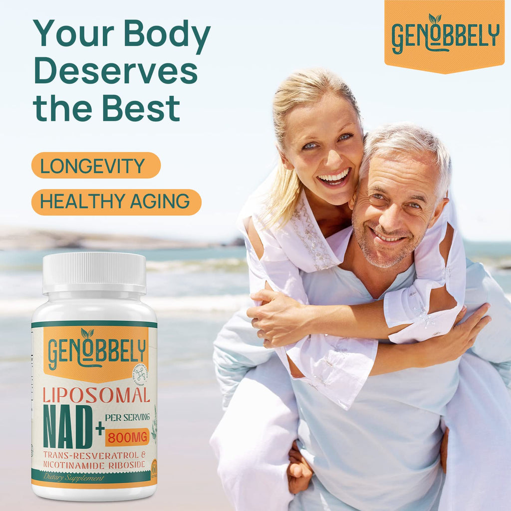 GENOBBELY 800 mg Liposomal NAD+ Supplement with Nicotinamide Riboside 200 mg, Trans-Resveratrol 100 mg - True NAD Supplement for DNA Repair, Healthy Aging, Brain Function - 60-Day Supply GENOBBELY Au supplements