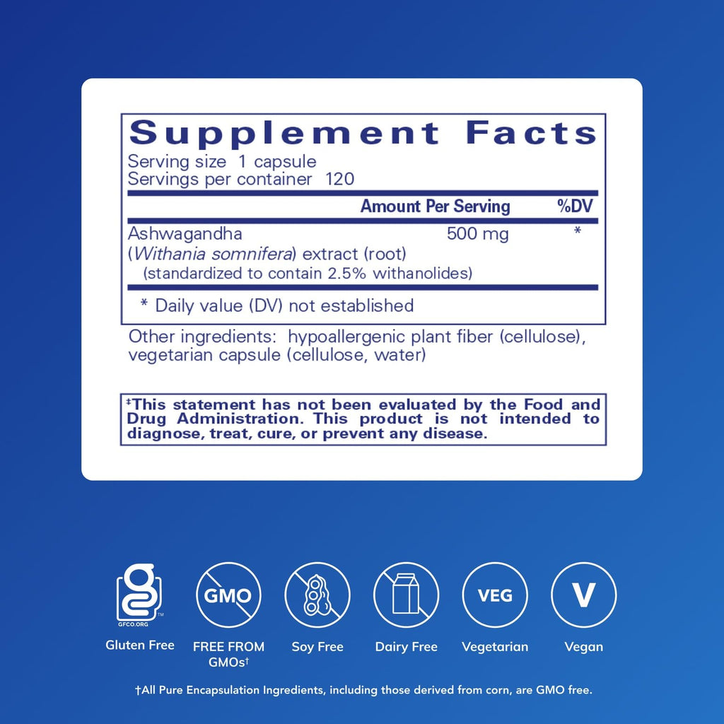 Pure Encapsulations Ashwagandha - 500 mg Ashwagandha Extract - Metabolism & Stress Support - Immune Support - GMO Free & Vegan - 120 Capsules Pure Encapsulations Au supplements