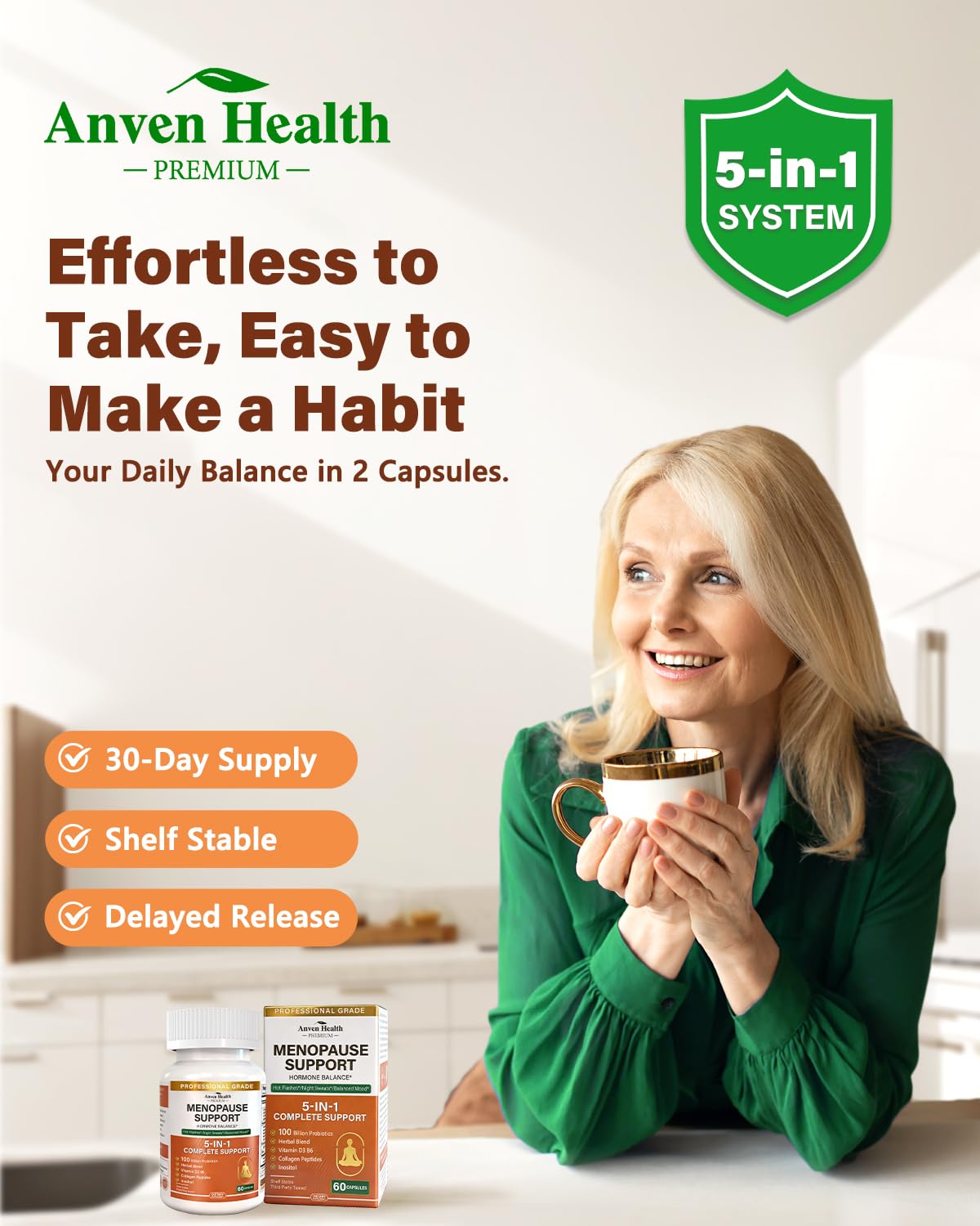 Anven Health Menopause Supplements for Women, Vitamin D3 & B6, Menopause Relief Probiotics Supports Hot Flashes, Night Sweats, Bloating & Gut Health with Black Cohosh, Herbs, Collagen | 60 Veggie Caps Anven Health Au supplements