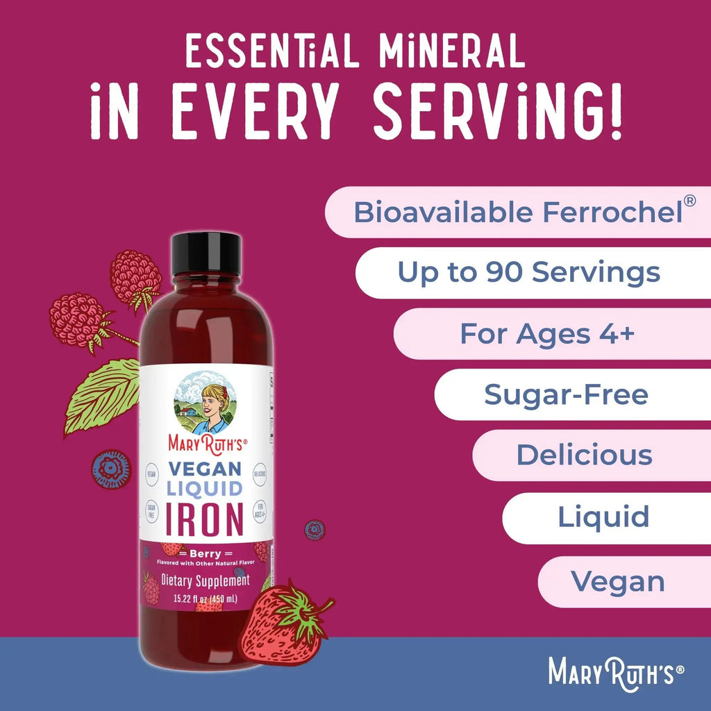 MaryRuth's MaryRuth's Liquid Morning Multivitamin +Hair Growth (Peach Mango, 30oz) & Iron Liquid (Berry) | Clean Label Project Verified® | MARYRUTH'S Au supplements