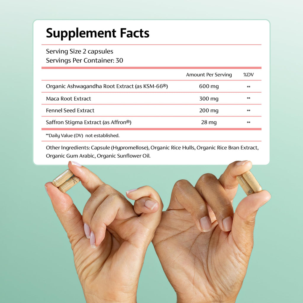 Chaly Menopause Supplements for Women with Ashwagandha KSM 66 and Saffron | Hot Flash, Bloating, Libido, Vaginal Dryness, Stress, and Mood Support Supplement | Menopause Relief Supplements | 60 Count Chaly Au supplements