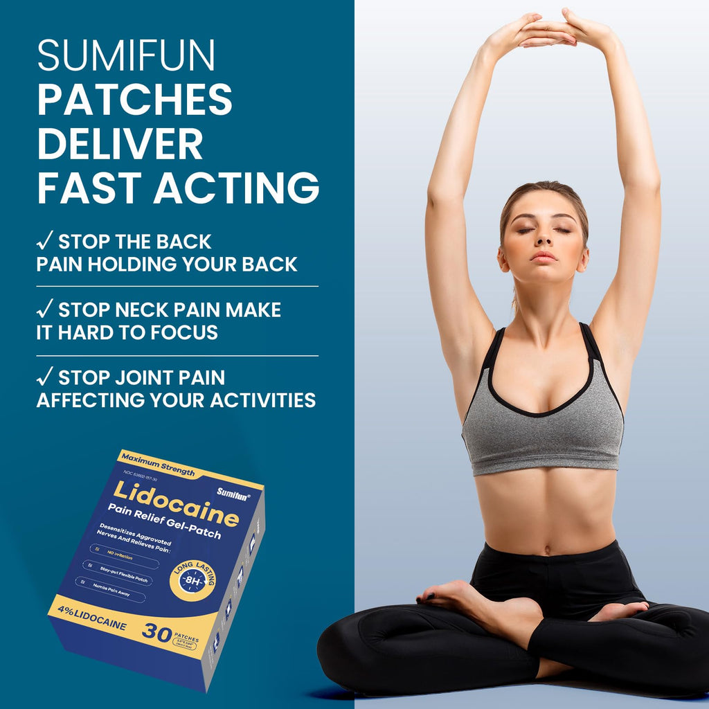 Sumifun 4% Lidocaine Pain Relief Patches 30 Count Maximum Strength Numbing Gel Patch for Back Knee Neck Joint Ache Muscle Soreness Topical Analgesic Sumifun Au supplements
