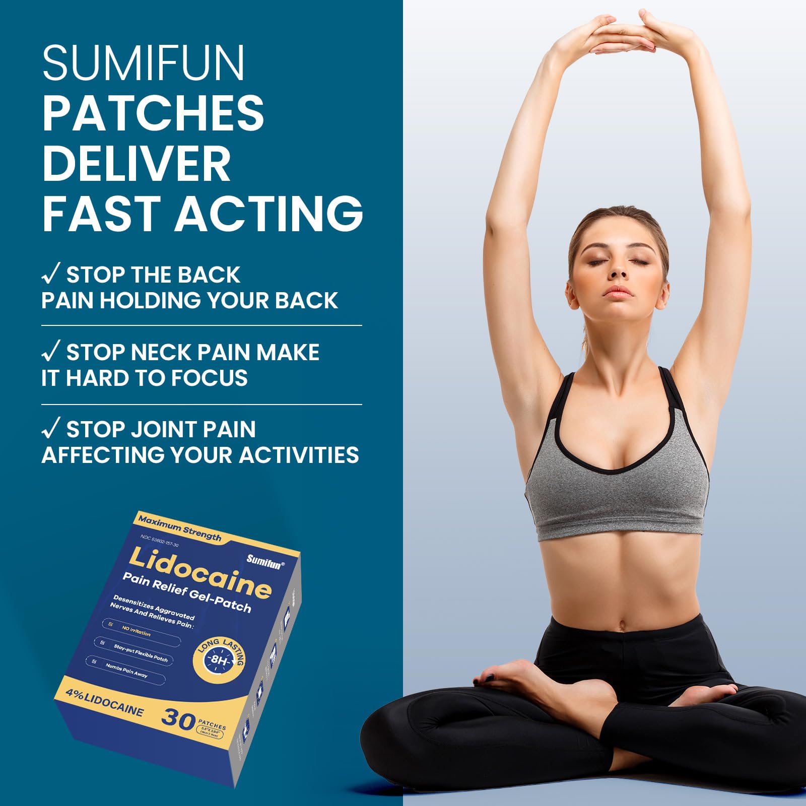 Sumifun 4% Lidocaine Pain Relief Patches 30 Count Maximum Strength Numbing Gel Patch for Back Knee Neck Joint Ache Muscle Soreness Topical Analgesic Sumifun Au supplements