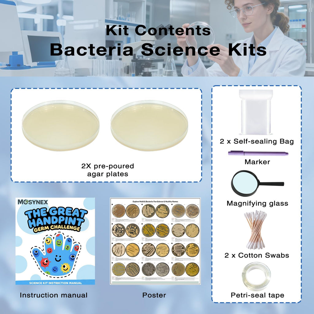 Giant Microbiology Bacteria Science Kit for Kids:2 XL 150mm Prepoured Nutrient Agar Plates, Petri Dishes with Agar & Colony Characteristics Poster for School Projects & Educational Gifts Mosynex Au supplements