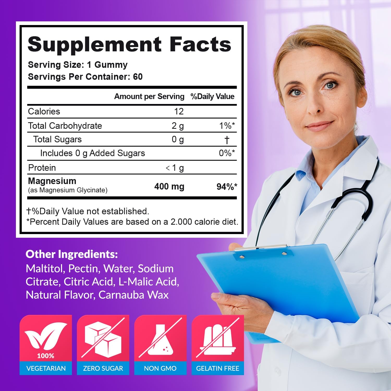 Magnesium Glycinate Gummies 400mg, Muscle Support and Relaxation, Magnesium Supplement for Women, Men and Kids, High Absorption, Sugar Free,