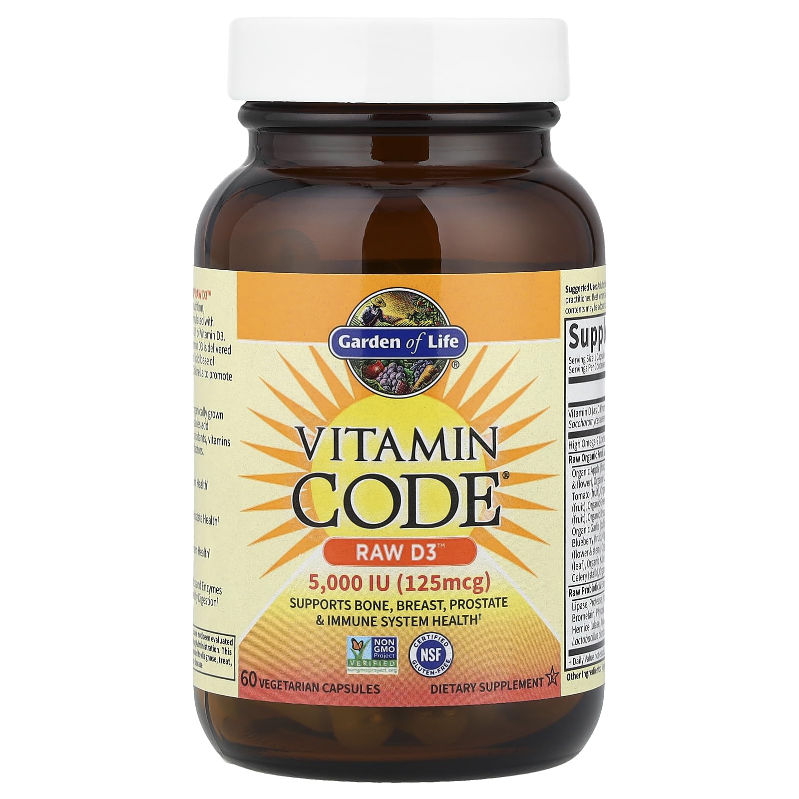 Garden of Life Vitamin D3 5000 IU, Raw Whole Food Supplements with Chlorella, Fruit, Veggies & Probiotics for Bone & Immune Health