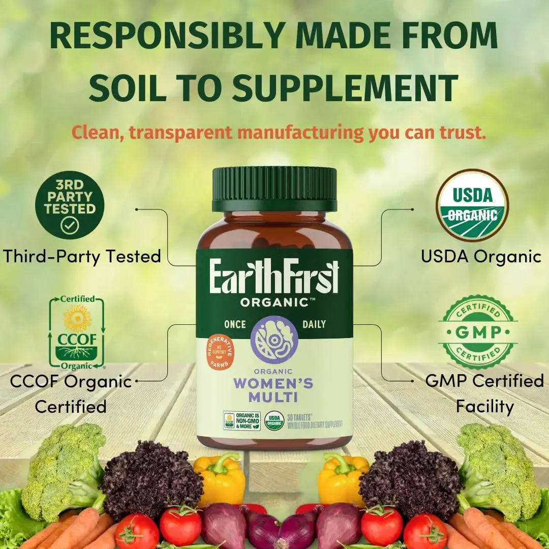 EarthFirst Organic Women’s Multi Once Daily, Women's Multivitamin, Iron, Vitamin B12 & More, 19 Vitamins from Herbs & Superfoods, 30 Count EarthFirst Organic Au supplements