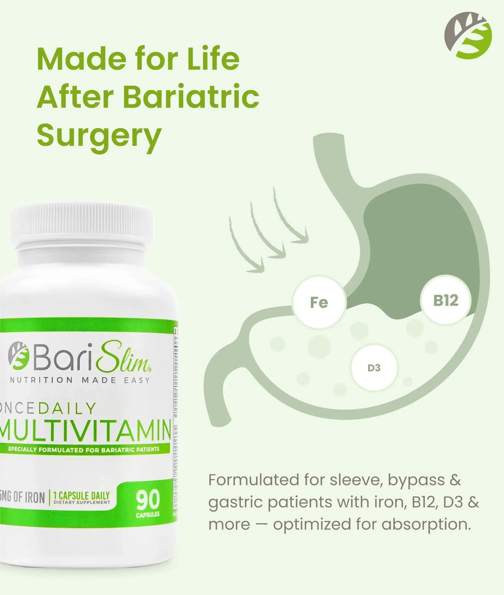 BariSlim Once Daily Bariatric Multivitamin Capsule - 45mg of Iron - Bariatric Vitamin & Supplement for Post Bariatric Surgery Including Gastric Bypass & Gastric Sleeve | 90 Day Supply BariSlim Au supplements