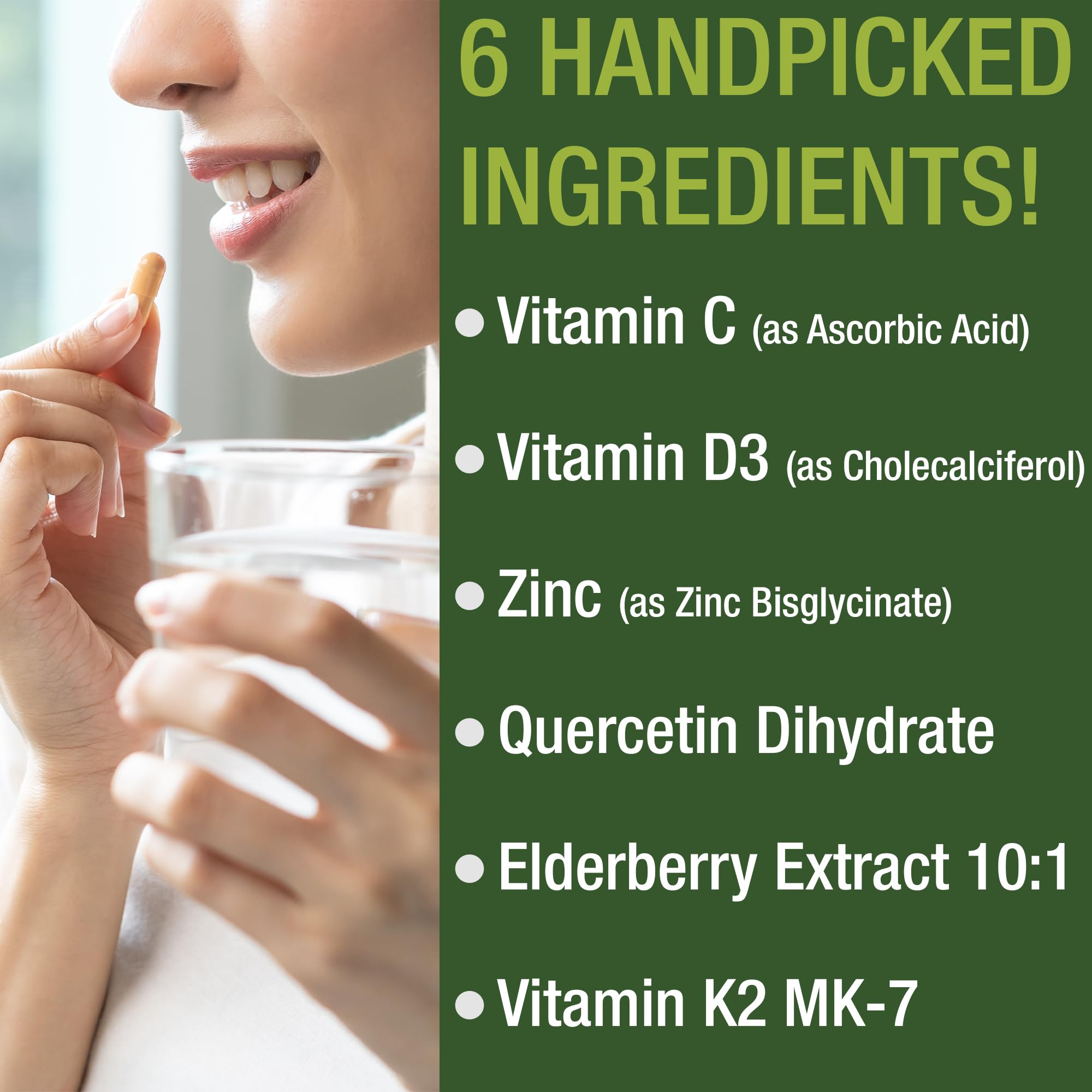 Immune Support Supplement with 6 Top Ingredients. Vitamin D3 K2 + Vitamin C + Elderberry + Zinc + Quercetin. Includes 5000 IU Vitamin D. Immunity Capsules. Supplements for Women and Men Peak Performance Au supplements